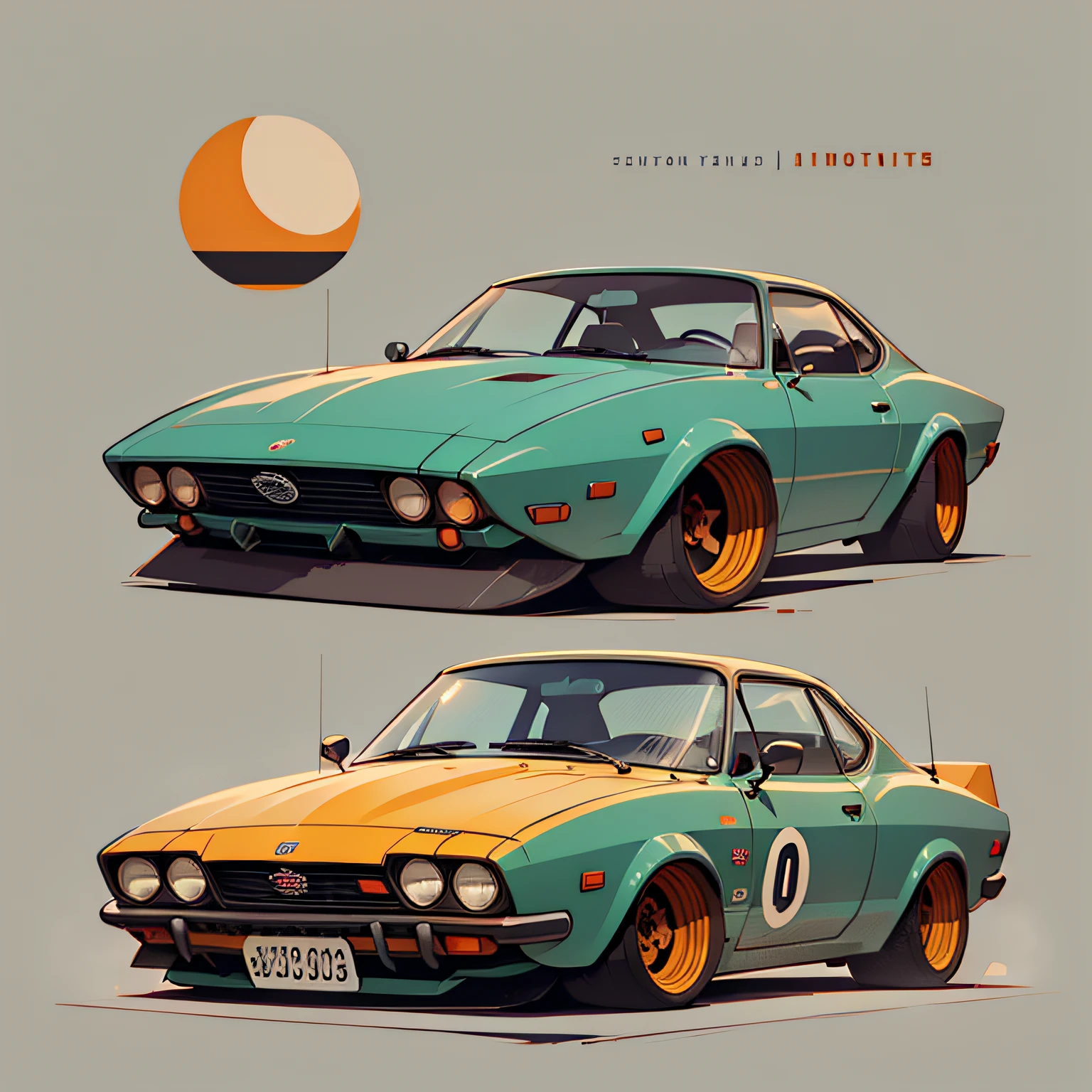 auto Datsun 180-j 1975 color naranja, con tabla de surf en la parte superior, Highly detailed illustration.", vehicle illustration, cartoon style illustration, estilo de dibujos animados, HD Illustration, ultra-detailed illustration, vector illustration, Hiper real altamente detallado, Highly detailed illustration, high detail illustration, retro illustration, Caricatura altamente detallada, artistic illustration, Arte vectorial altamente detallado, a beautiful art illustration