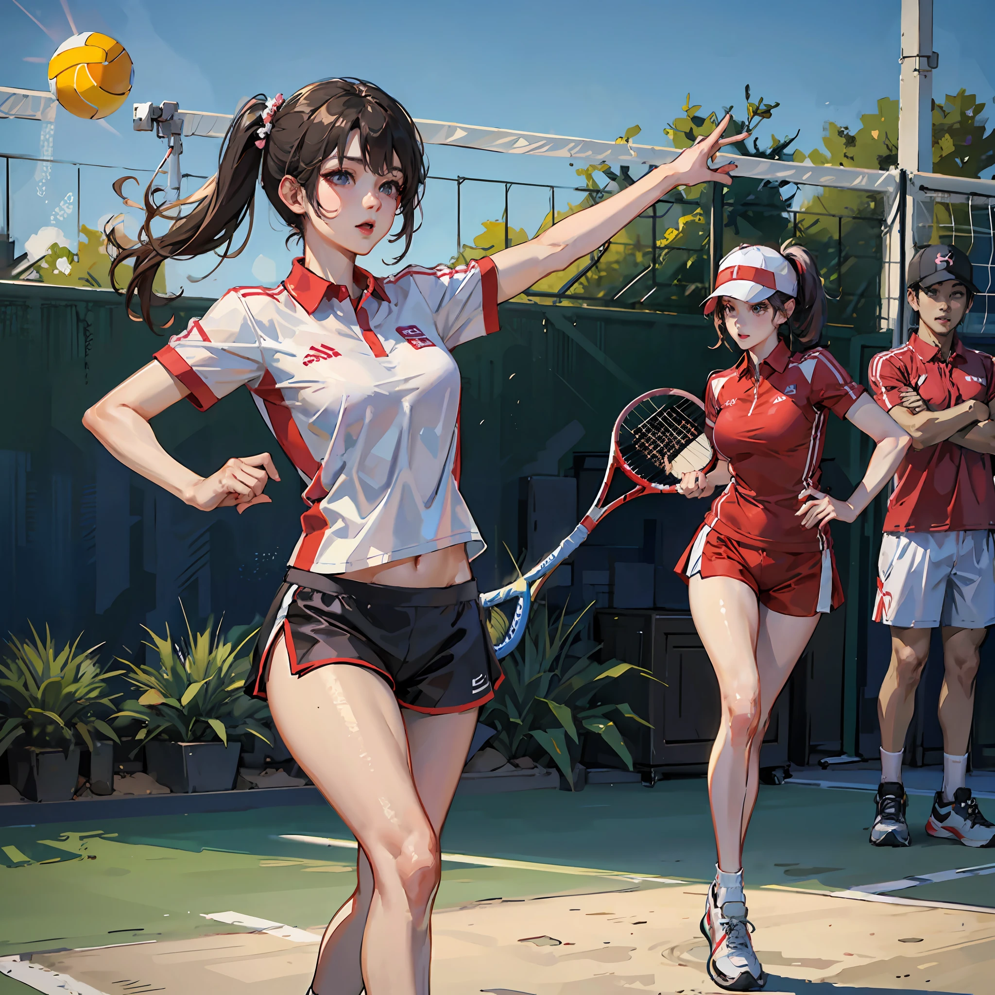 araffed asian woman in a white shirt and shorts playing tennis, Desportivo, ****** coreana, gorgeous chinese model, tennis wear, Wenfei Ye, A girl playing tennis, sporty physique, Mulher sul-coreana bonita, wearing a volleyball jersey, trending at cgstation, japanese model, Xintong Chen, dilraba dilmurat, Sakimichan, 韓国アイドル --auto