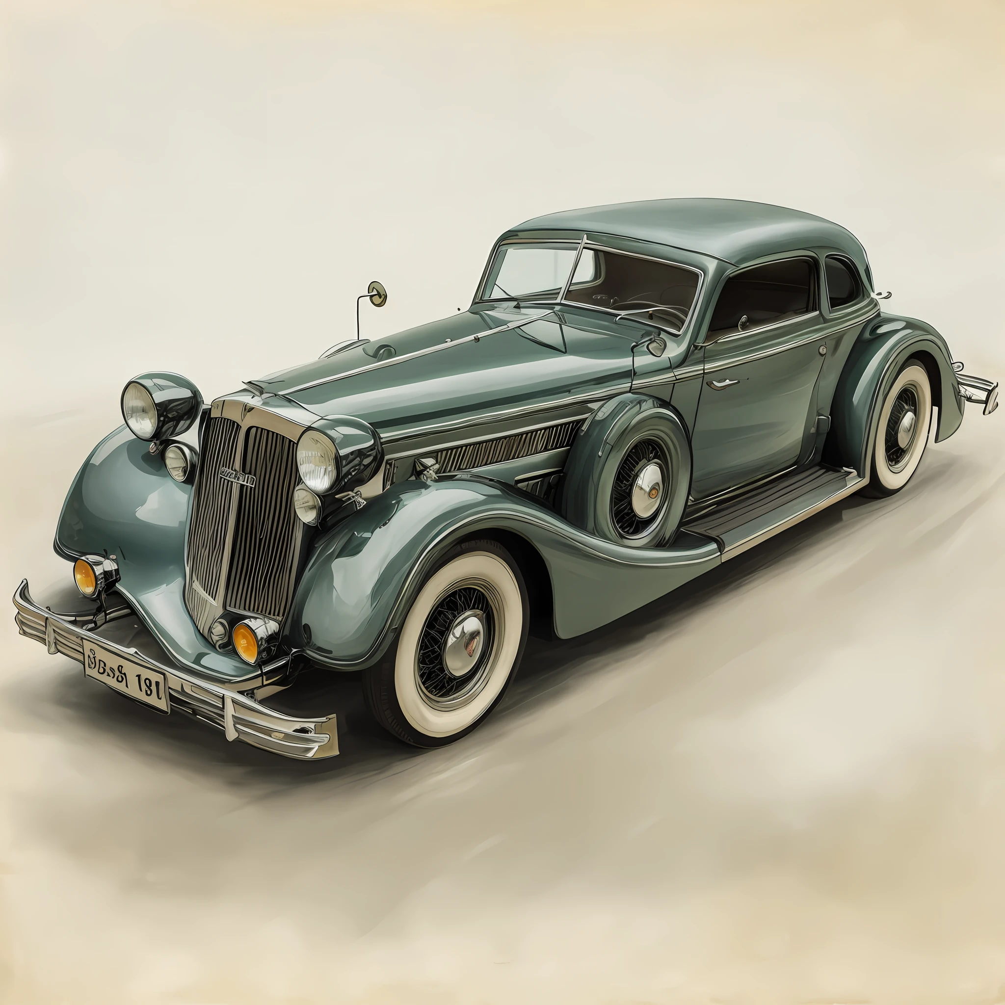 a close up of a vintage car on a white surface, Altamente detalhado Hyper Real Retro, carro finamente detalhado, classic cars, classic car, 1935, 1 9 3 5, realistic art deco, por Bob Singer, 1 9 3 6, 1936, Directed by: Mac Conner, carro altamente detalhado, carros antigos, 1 9 3 3