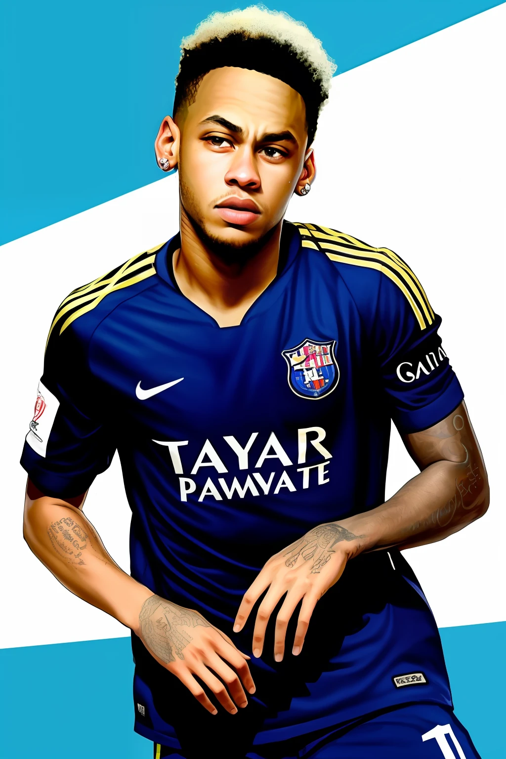 Personagem  de cabelos cinza e olhos azuis de pele Negra parecido com Neymar jr