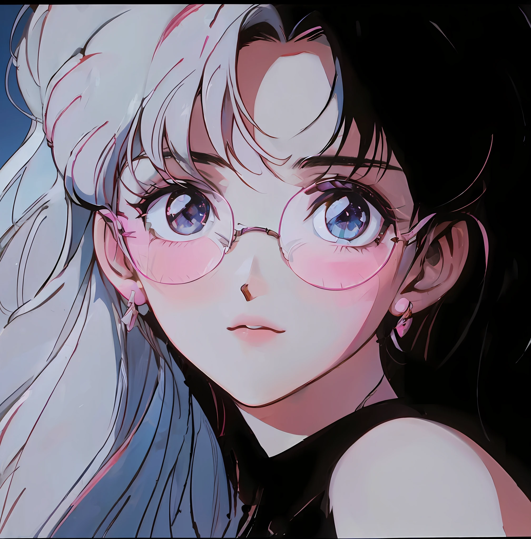 anime girl with pink glasses and a black top, 8 0 s estilo de arte anime, garota anime retro, no estilo de arte do anime 8 0 s, an retro anime image, 8 0 s vibe anime, 9 0 s estilo de arte anime, 1980's anime style, 8 0 s estilo anime, inspirado em Naoko Takeuchi, Directed by: Rumiko Takahashi