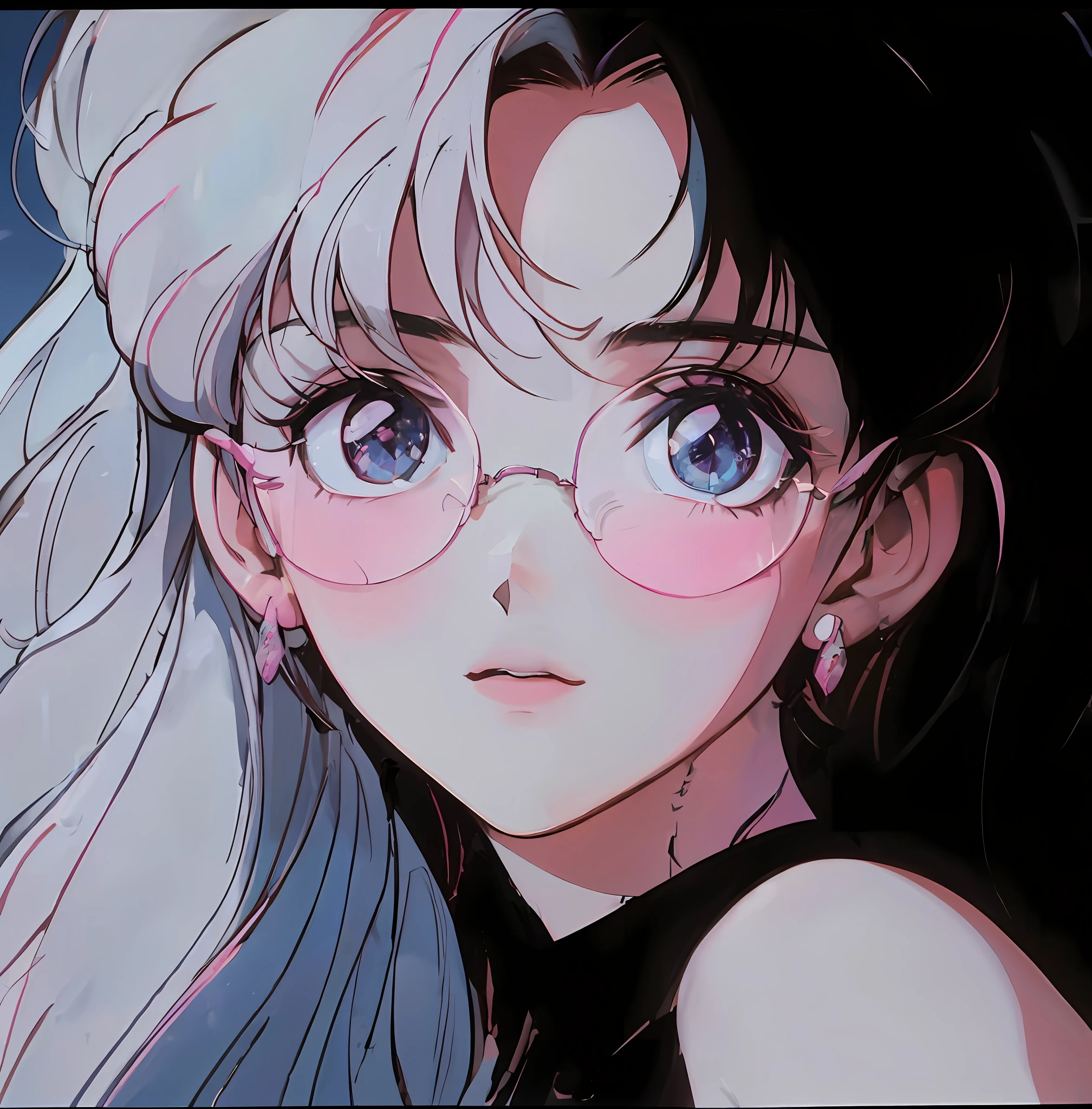 anime girl with pink glasses and a black top, 8 0 s estilo de arte anime, garota anime retro, no estilo de arte do anime 8 0 s, an retro anime image, 8 0 s vibe anime, 9 0 s estilo de arte anime, 1980's anime style, 8 0 s estilo anime, inspirado em Naoko Takeuchi, Directed by: Rumiko Takahashi