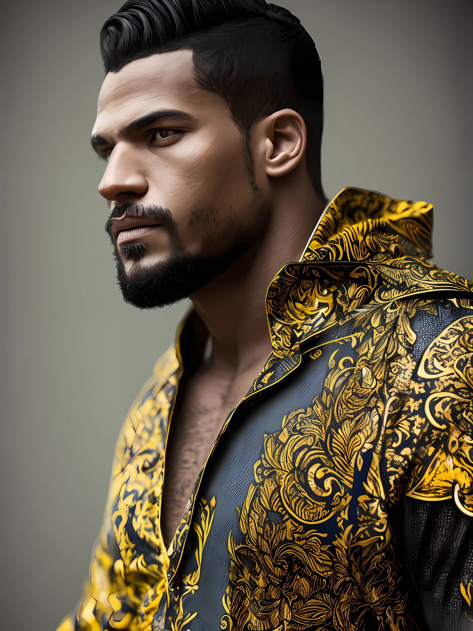 um close-up de 1 men vestindo um terno e gravata, grande arte digital com detalhes, terno branco, nekro, Men realista, retrato de homem, mantos de brocado, demon human man, colarinho dourado, fursona vestindo roupas elegantes, anorld render, branco camisa social --auto