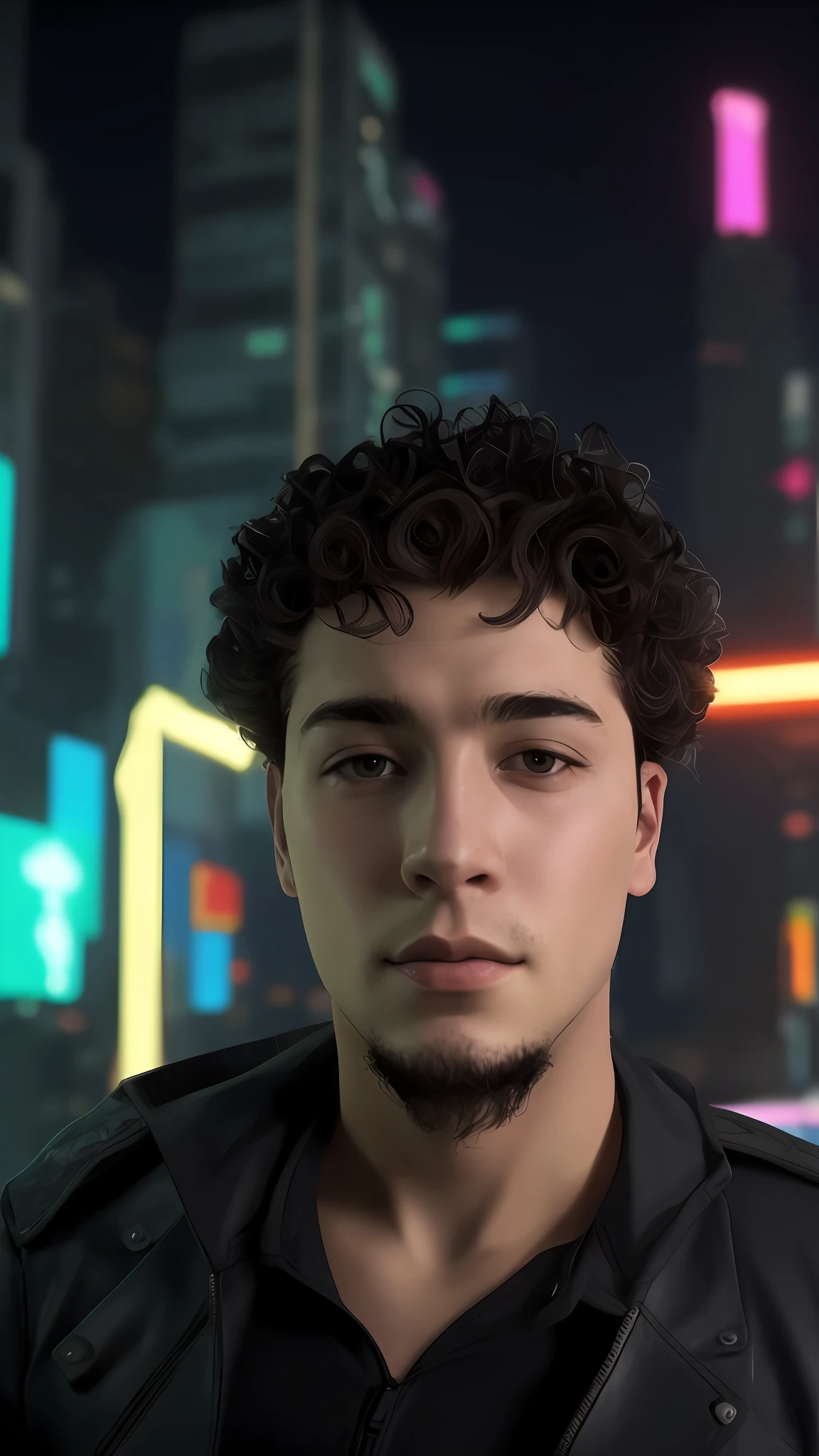 homem com cabelos cacheados sentado em uma cadeira com um telefone celular, em torno de 1 9 anos, curls on top of his head, taken in the early 2020s, 18 anos, ele tem cabelos castanhos curtos e cacheados, 1 6 anos, adulto jovem masculino, full head and shoulders, 2 3 anos, 2 2 anos (Qualidade 4k) (cyberpunk) (anime)