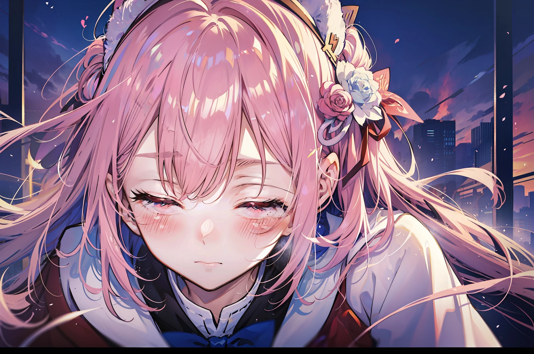 masterpiece,vibrant, anime screenshot, kyoani,1girl, flustered because she made a mistake, blushing a lot, blush lines, closed eyes, ><