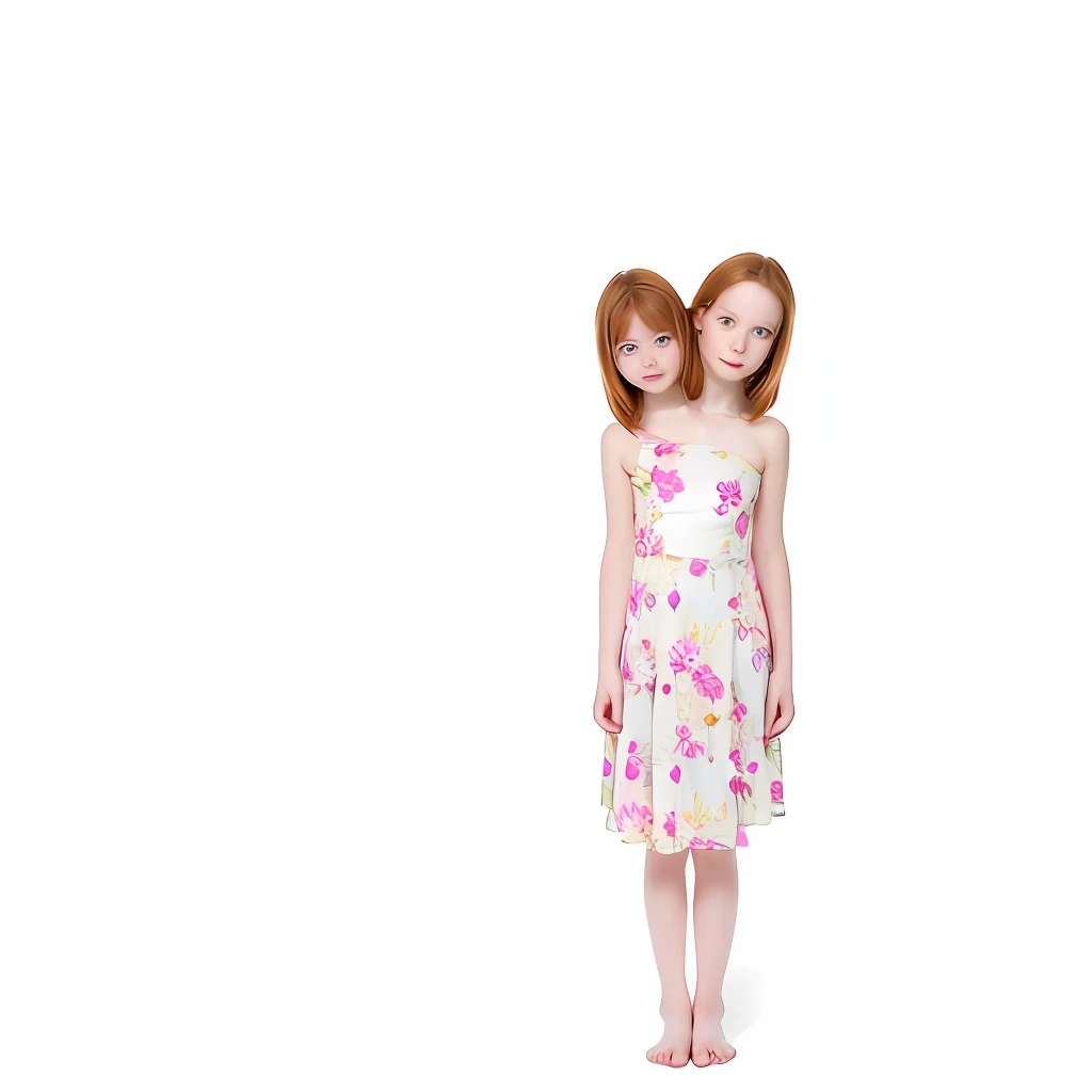 2heads, two headed girl, mom and daughter, (one torso:1.5), pale skin, Scottish redhead, teenager, white girls, different ages, (two heads on one body:1.4), (first head uncomfortable:1.5), (second head unhappy:1.5) conjoined twins, one torso, young, uncomfortable, barefoot