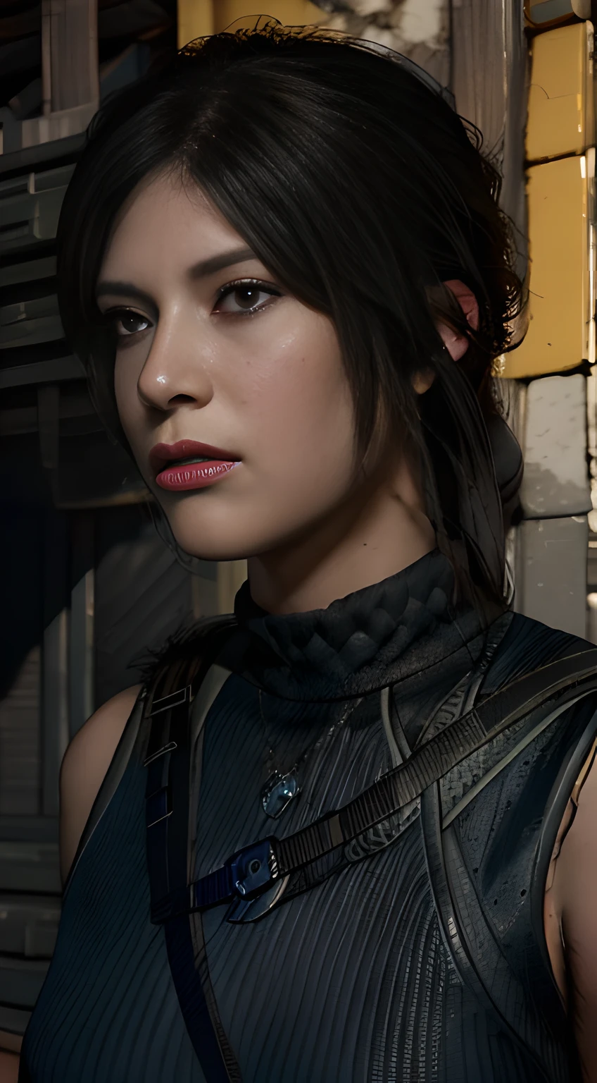 highly detailed CG unity ultra-HD wallpaper, stunning masterwork, exquisite beauty, perfect figure, Lara Croft, iconic heroine, close-up shot, determined expression, dangerous beauty, high contrast lighting, dark shadows, mysterious atmosphere, intricate details, immersive experience