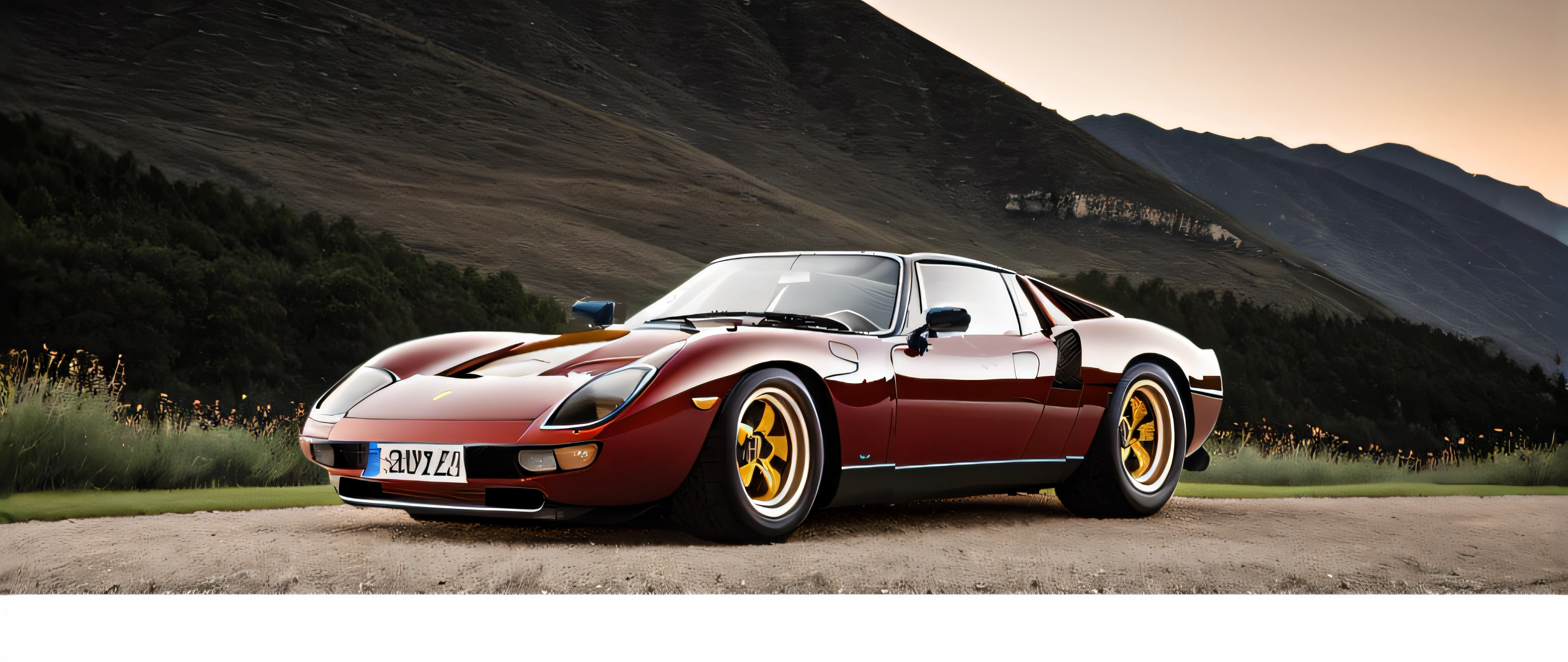 arafed red sports car parked on a dirt road in front of a mountain, de tomaso, leopard ((countach)), miura kentaro style, Miura, countach, lamborghini, lamborghini countach, bold lamborghini style, supercar, GT40, grateful, classic car, with sleek lines and a powerful, gt40 and countach