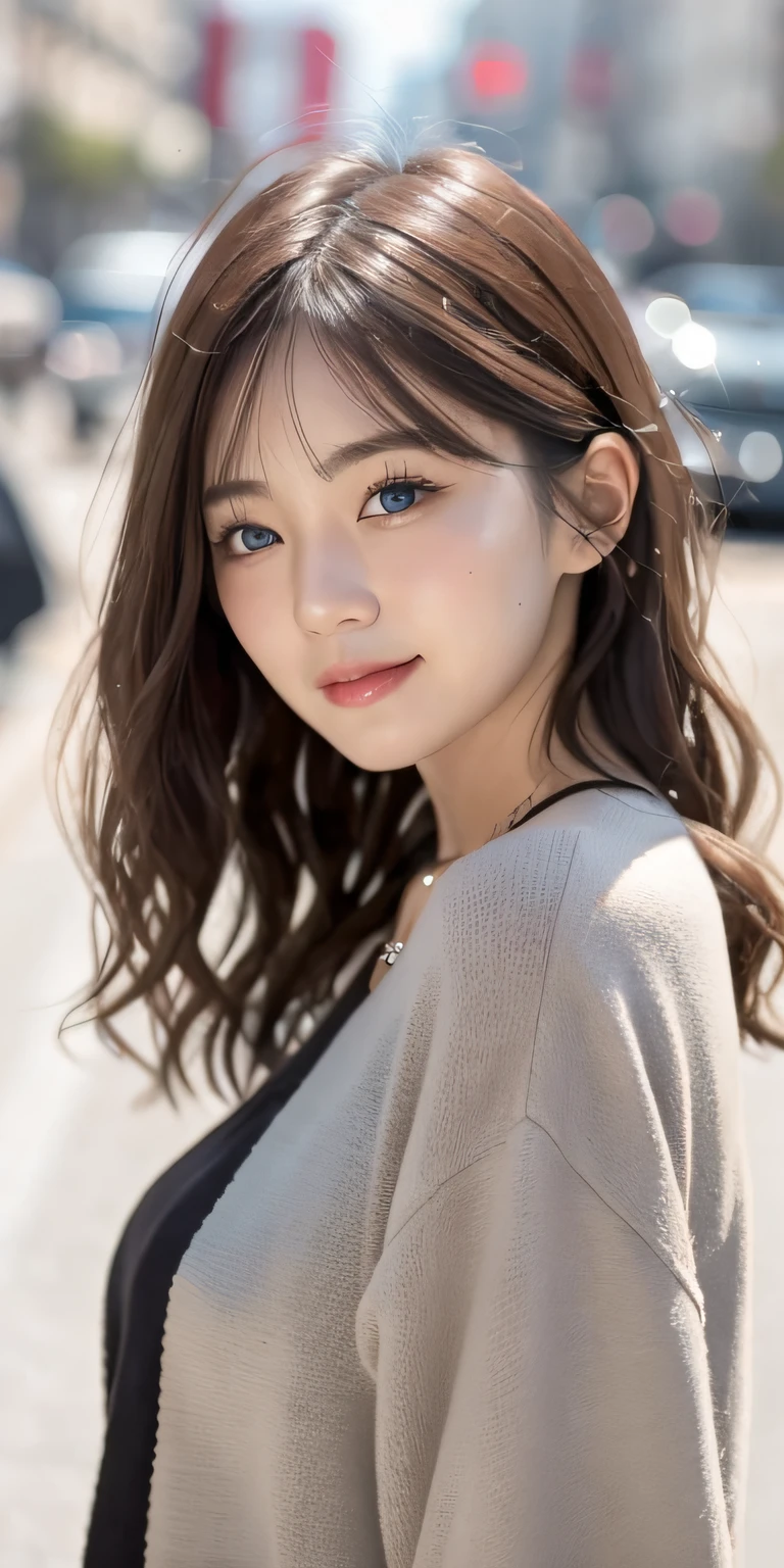 One girl walking on the river、Mix 4、PILLOWS、s lips、Opening Mouth、realisitic、The photograph_\(Curly\)、独奏、(巨作)、(photoreallistic:1.3)、ultra hyper-detailed、(high detailled)The skin:1.2)、(最好质量:1.0)、(ultra-high-resolution:1.0)、(Orchan-6500:0.3)、length hair、Sunshine、(Beautiful detailed makeup)、(sexual excitement、blush on、Rough breathing:1.0) )、(soft glow bloom:0.5)、In the street、Casual wear、a smile