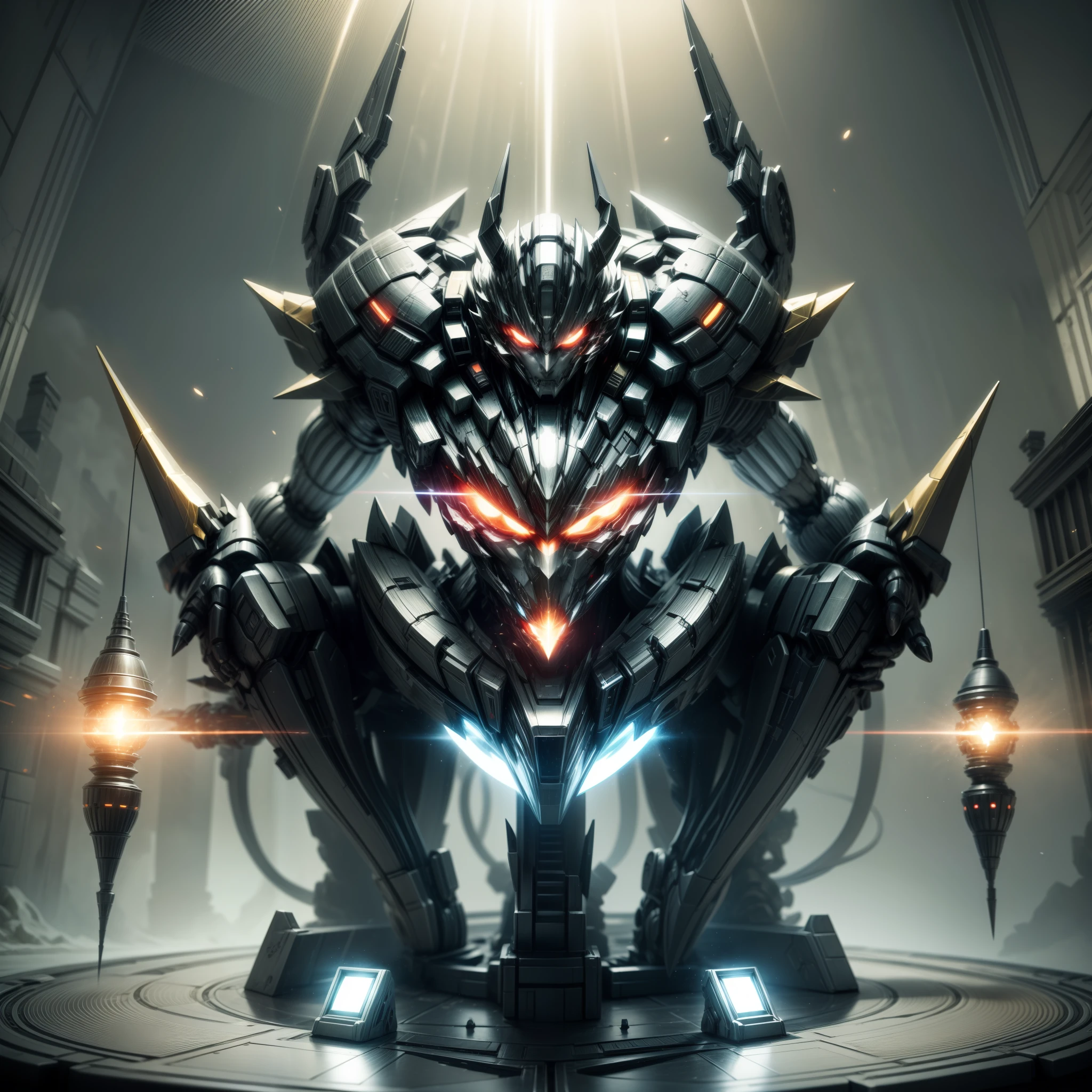 Demon Killer,Zonohedronweapon with (Smart)energy beams, (Dynamic aesthetics)angled, (opulent)Light, (Exquisitely)special effect, (Cls)color, (super tall)Sharpness, (dreamlike)Antiprism Scene.