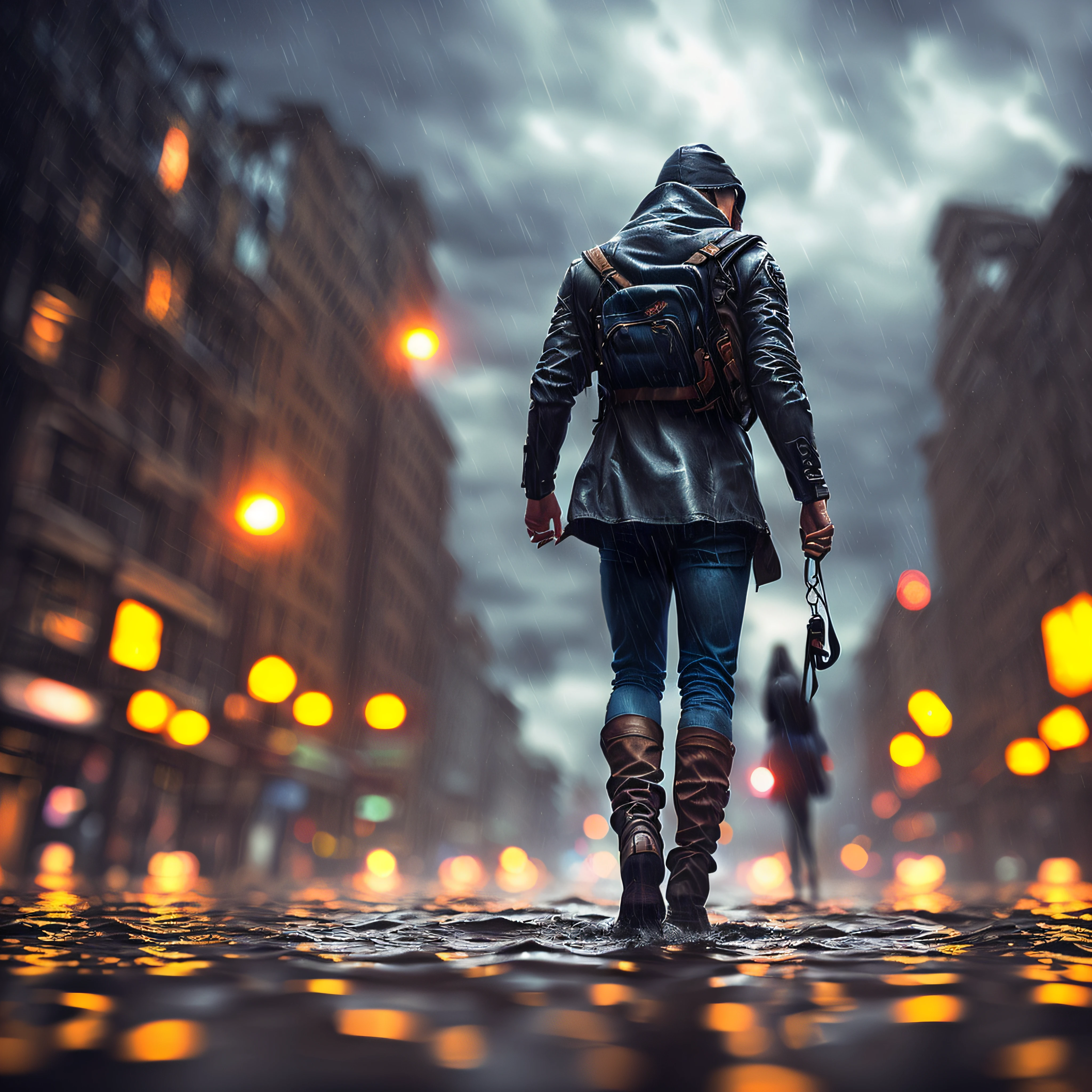 jesus walking on water in a storm, masterpiece, best quality, high quality, extremely detailed CG unit 8k wallpaper, award winning photography, Bokeh, Depth of Field, HDR, bloom, Chromatic aberration, photorealistic, extremely detailed, trending on artstation, trending on CGsociety, intricate, high detail, dramatic, mid-journey art, volumetric lighting