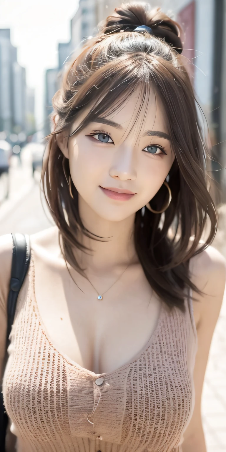 One girl walking on the river、Mix 4、PILLOWS、s lips、Opening Mouth、realisitic、The photograph_\(Straight\)、独奏、(巨作)、(photoreallistic:1.3)、ultra hyper-detailed、(high detailled)The skin:1.2)、(最好质量:1.0)、(ultra-high-resolution:1.0)、(Orchan-6500:0.3)、length hair、Sunshine、(Beautiful detailed makeup)、(sexual excitement、blush on、Rough breathing:1.0) )、(soft glow bloom:0.5)、In the street、Casual wear、a smile
