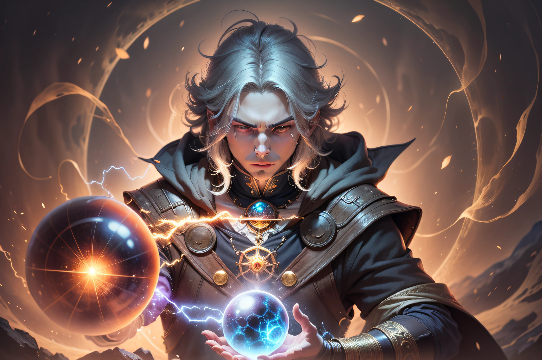 a mage conjuring a sphere of protective energy around himself