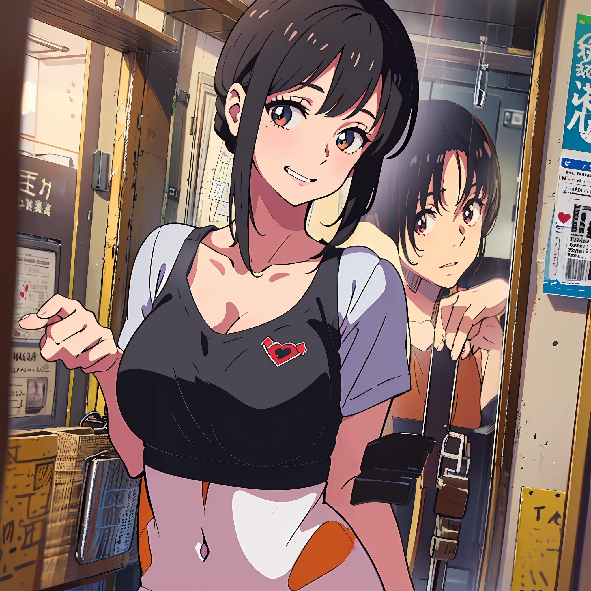 younger sister、Cute bra、8K、最好质量、aged 16、looking in camera、Red cheeks、student clothes、embarrassed from、Delicate hand、Home、I love my brother、black har、bobhair、showing off breasts、Take off your clothes and show off your breasts、Chest protruding pose、Eyes are heart marks、to grin、student clothes、High school students、Take a photo with friends、Illustration、Anime Paintings、anime stile。