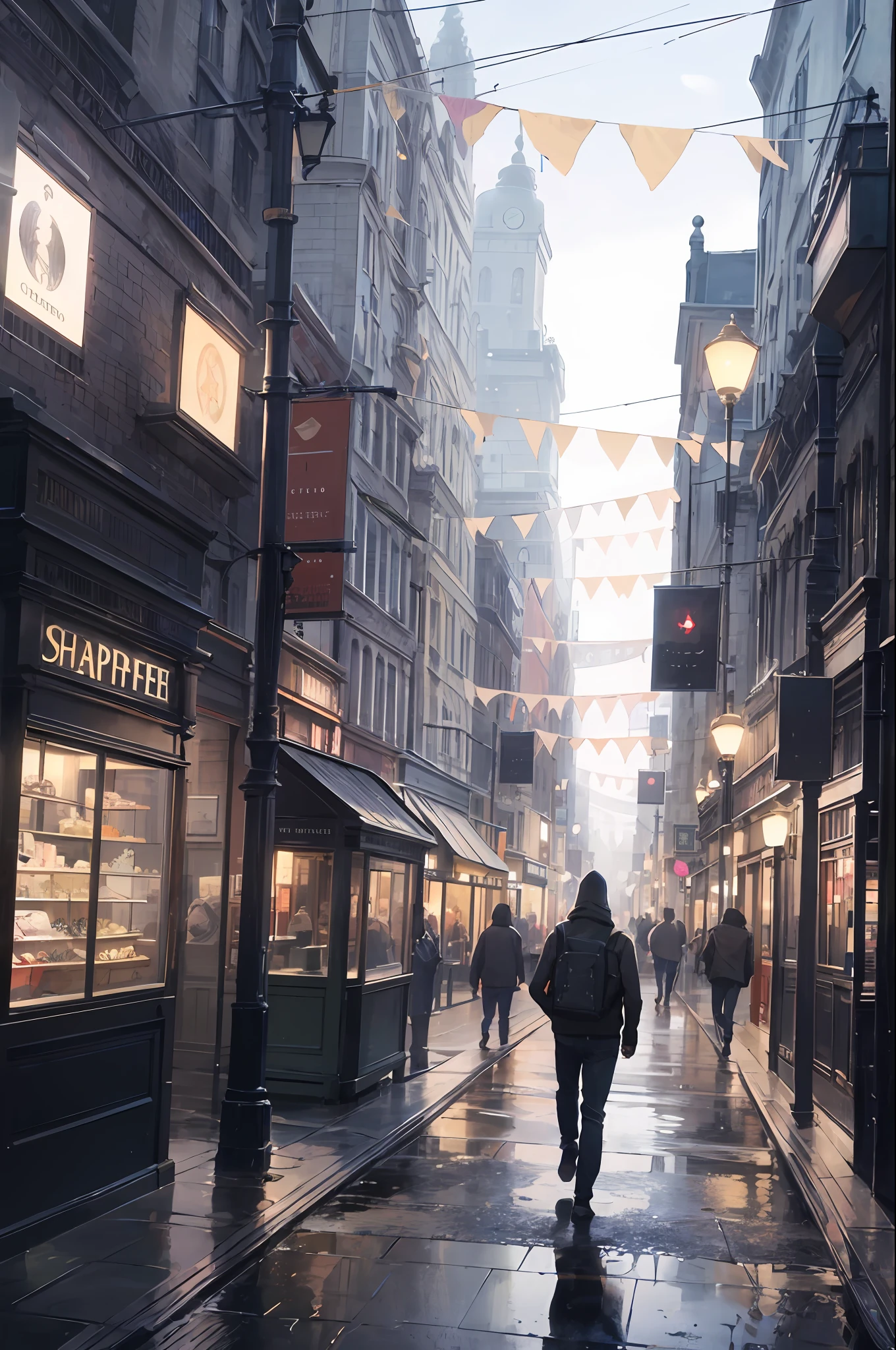 Uma imagem sombria e misteriosa de Whitechapel, em Londres, durante a Era Vitoriana, com ruas escuras e nevoeiro pairando sobre os becos estreitos.