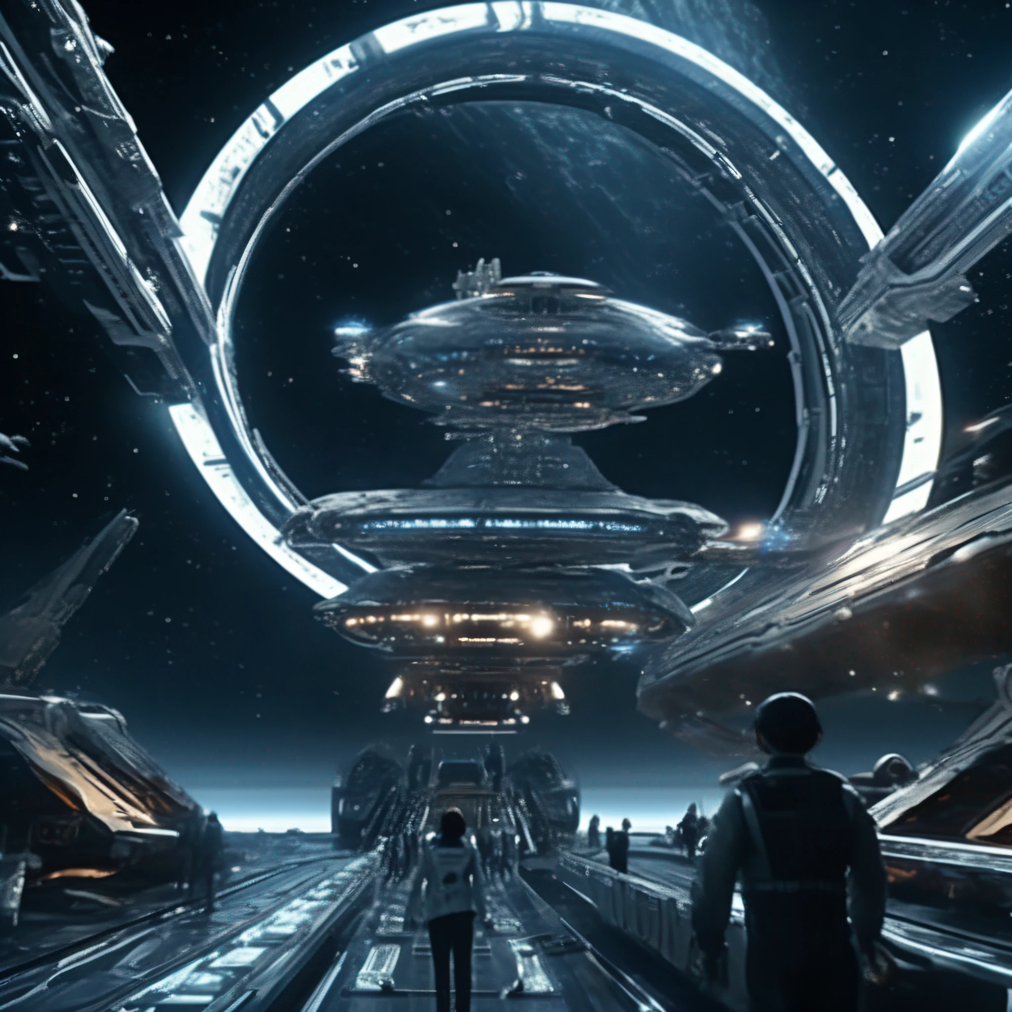Space battleship、sci-fi movie、A futuristic world、Science fiction universe space、Bank Starfield、Saturn ring、Tech shines、Light energy magnetic levitation、Quantum collision、Time travel、ultra high def、hyper-detailing,Deep view、Lagrange