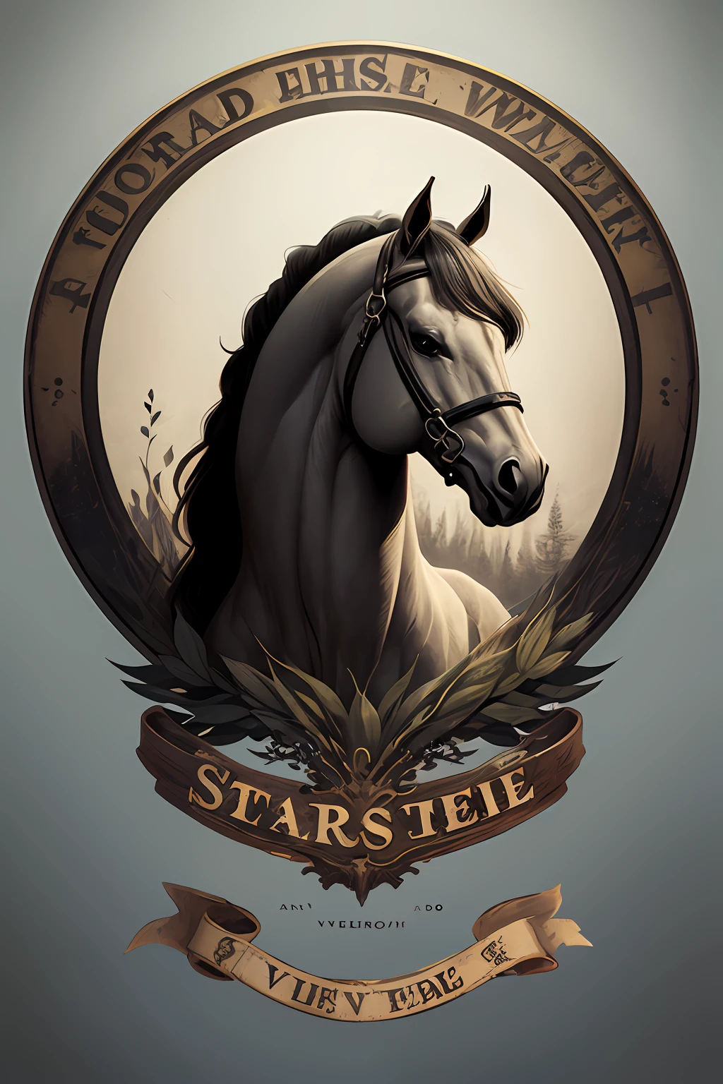 Logotipo de cavalo vetorial, silhuetas, vetorial, Wild West Stile, Faroeste, moldura redonda, cinematographic, geometrical forms