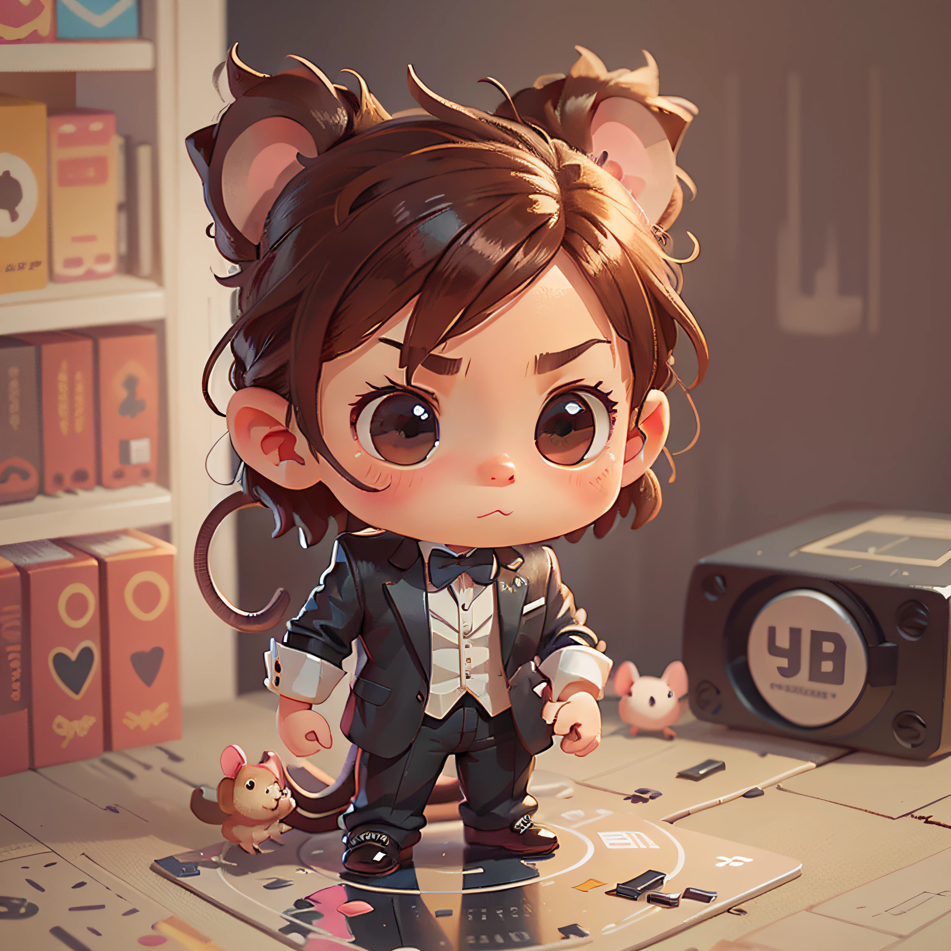 cute, chibi, mice, PFP, bigbadejo, portrait, masterpiece, 3D Rendering, Best Quality, Lots of Detail, (plain background), (vinyl toy figurine), (perfect hands), (high detailed hands), (full body), male,(jame bond 007),(daniel craig), (action pose)