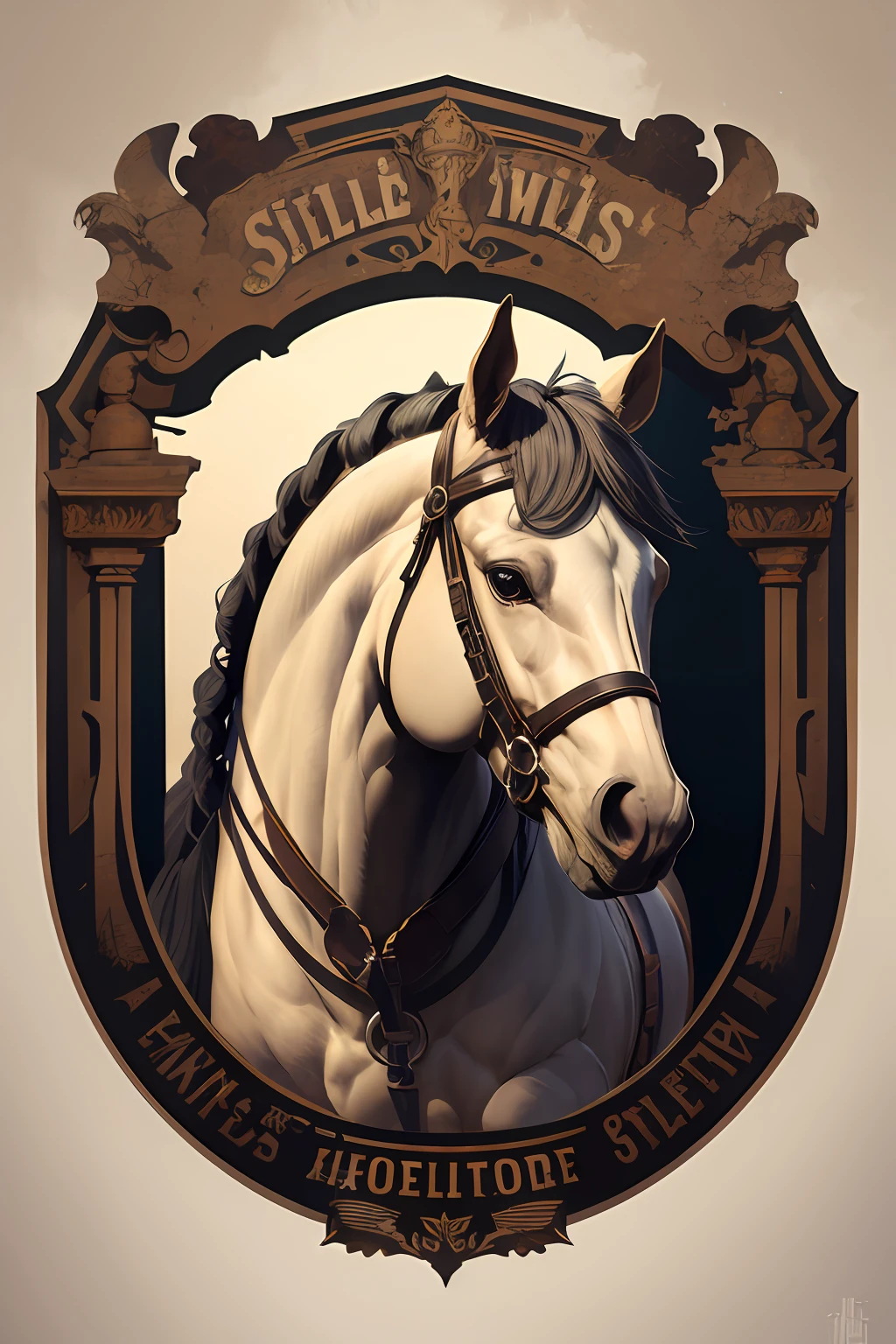 Logo on vector horsehead, silhuetas, vetorial, Wild West Stile, Faroeste, moldura redonda, cinematographic, geometrical forms