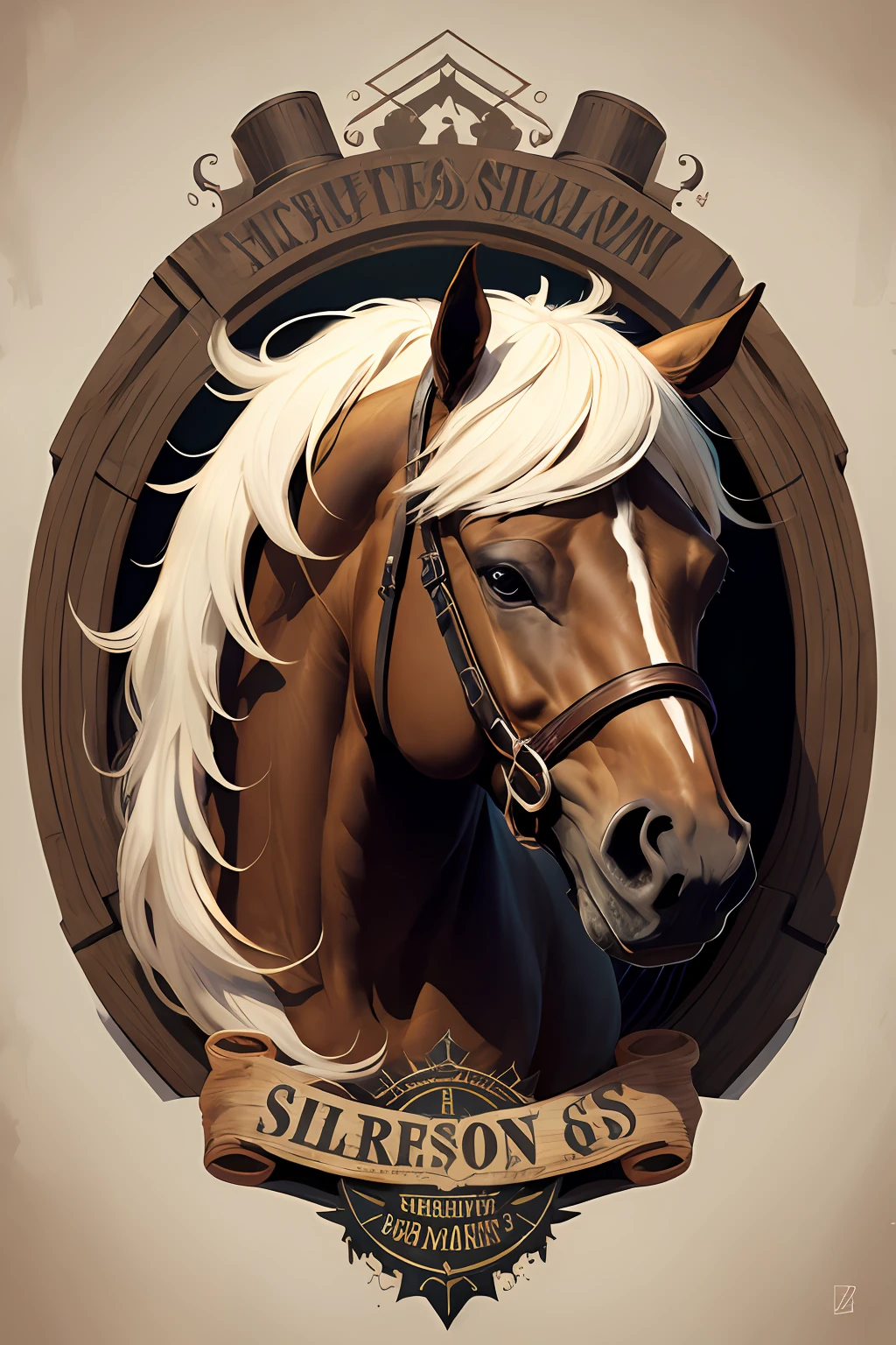 Logo on vector horsehead, silhuetas, vetorial, Wild West Stile, Faroeste, moldura redonda, cinematographic, geometrical forms