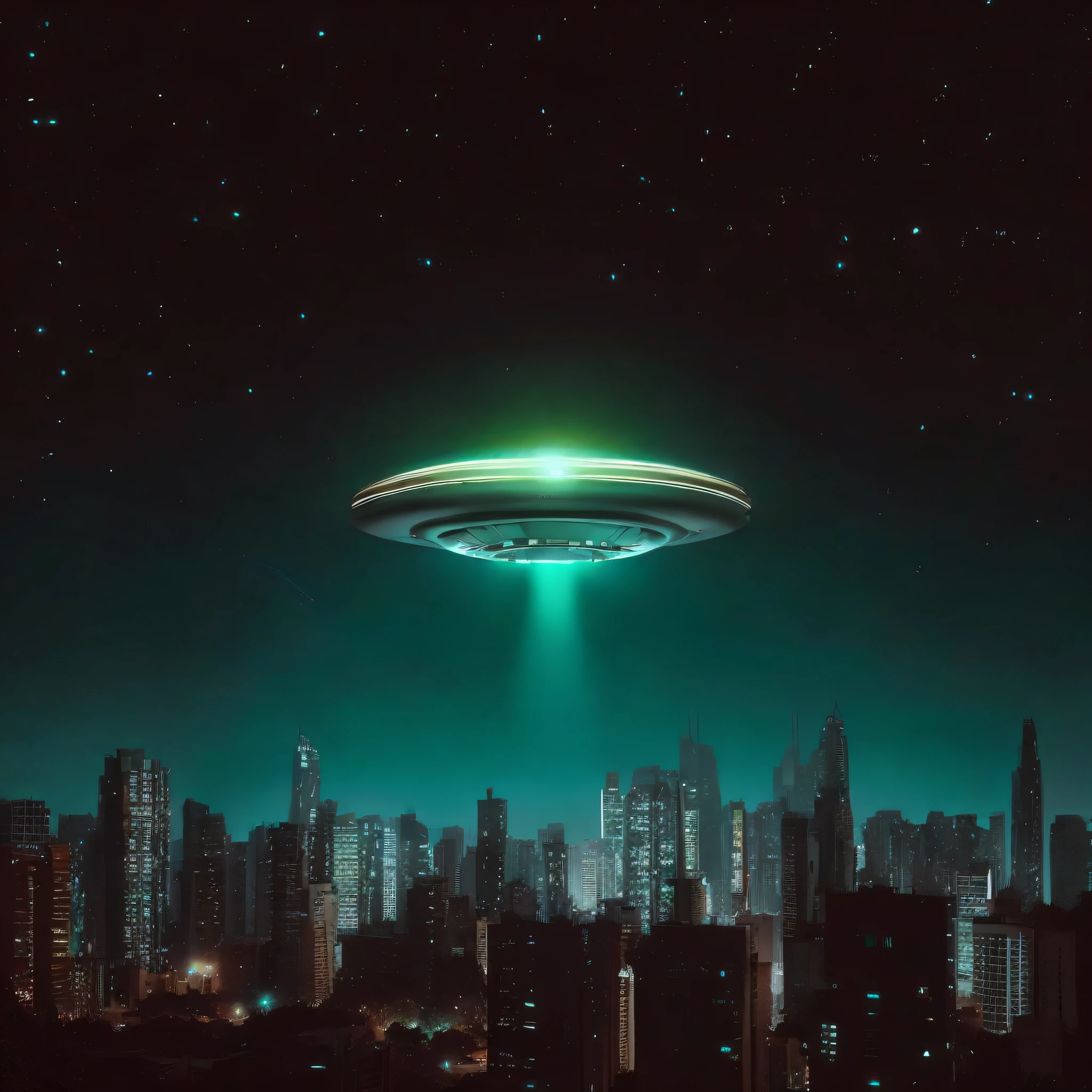 disco voador sobre a cidade