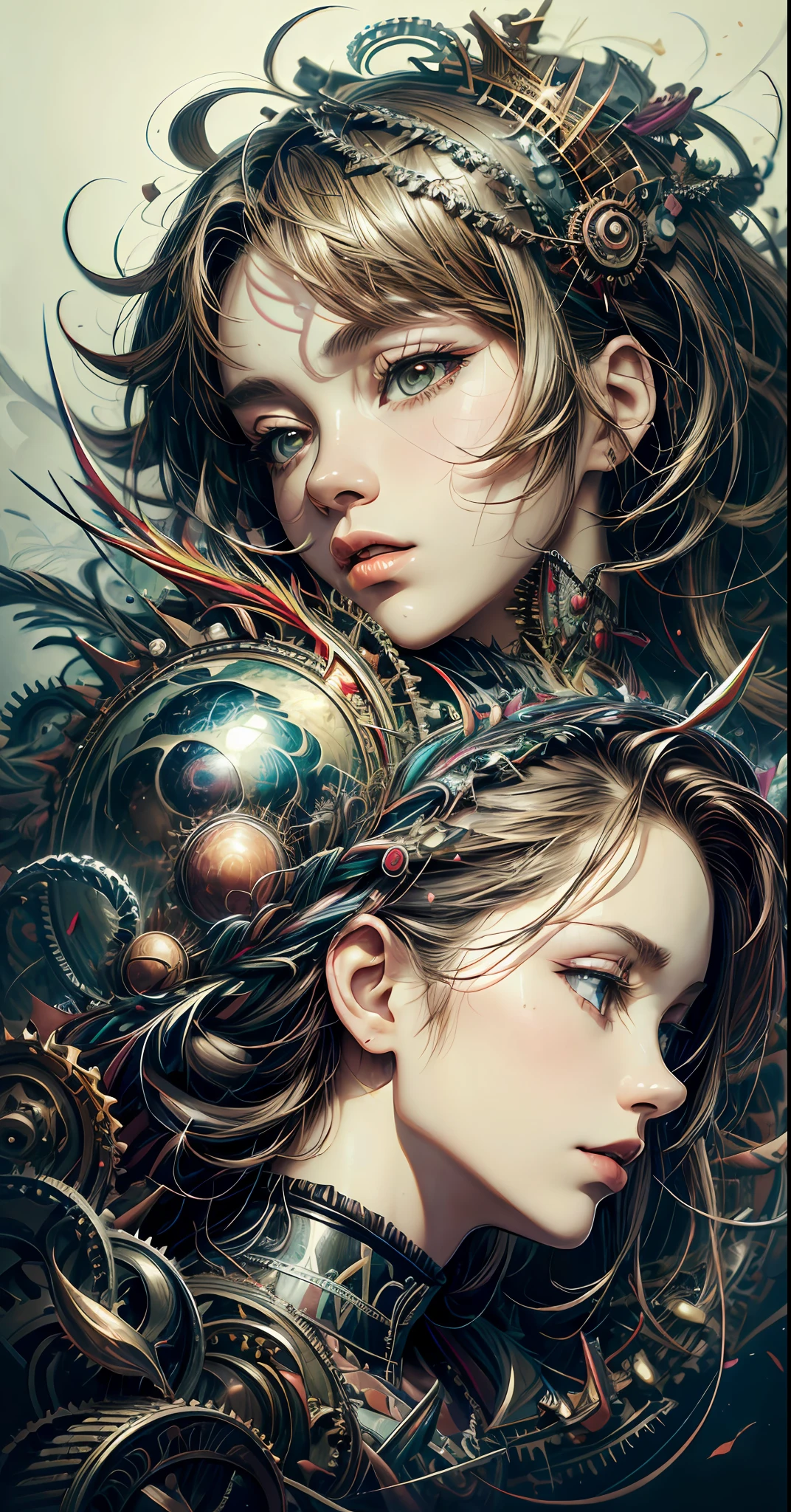 official art, unity 8k wallpaper, ultra detailed, beautiful and aesthetic, masterpiece, best quality, (zentangle, mandala, tangle, entangle), (fractal art:1.3) ,( 1girl:1.4), extremely detailed, dynamic angle, cowboyshot, the most beautiful form of chaos, elegant, a brutalist designed, vivid colours, romanticism, by james jean, roby dwi antono, ross tran, francis bacon, michal mraz, adrian ghenie, petra cortright, gerhard richter, takato yamamoto, ashley wood, atmospheric, ecstasy of musical notes, streaming musical notes visible,gears