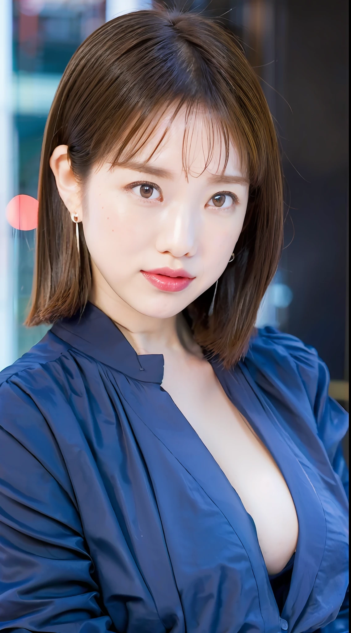 Top image quality、小柄、Breasts are erotic、Female Announcer、(News TV programs)、news caster、Navy blue jacket、TV announcer、japanes、perfect hand、Realistic light、cleavage of the breast、Since a while ago