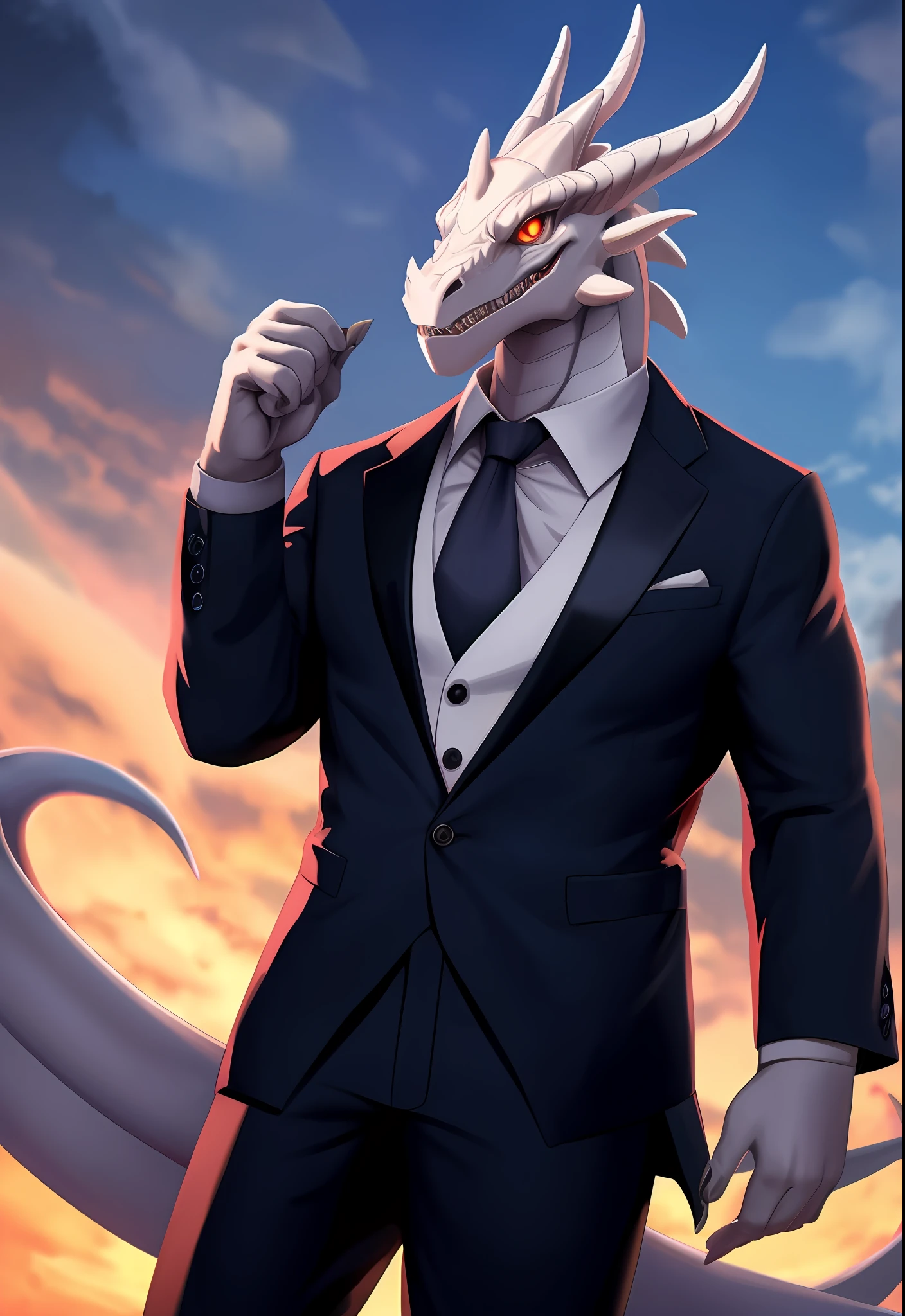 white dragon, musculoso, olhos detalhados, grandes asas, wearing a prince's suit, plano de fundo transparente, estilo anime, High resolution 4K