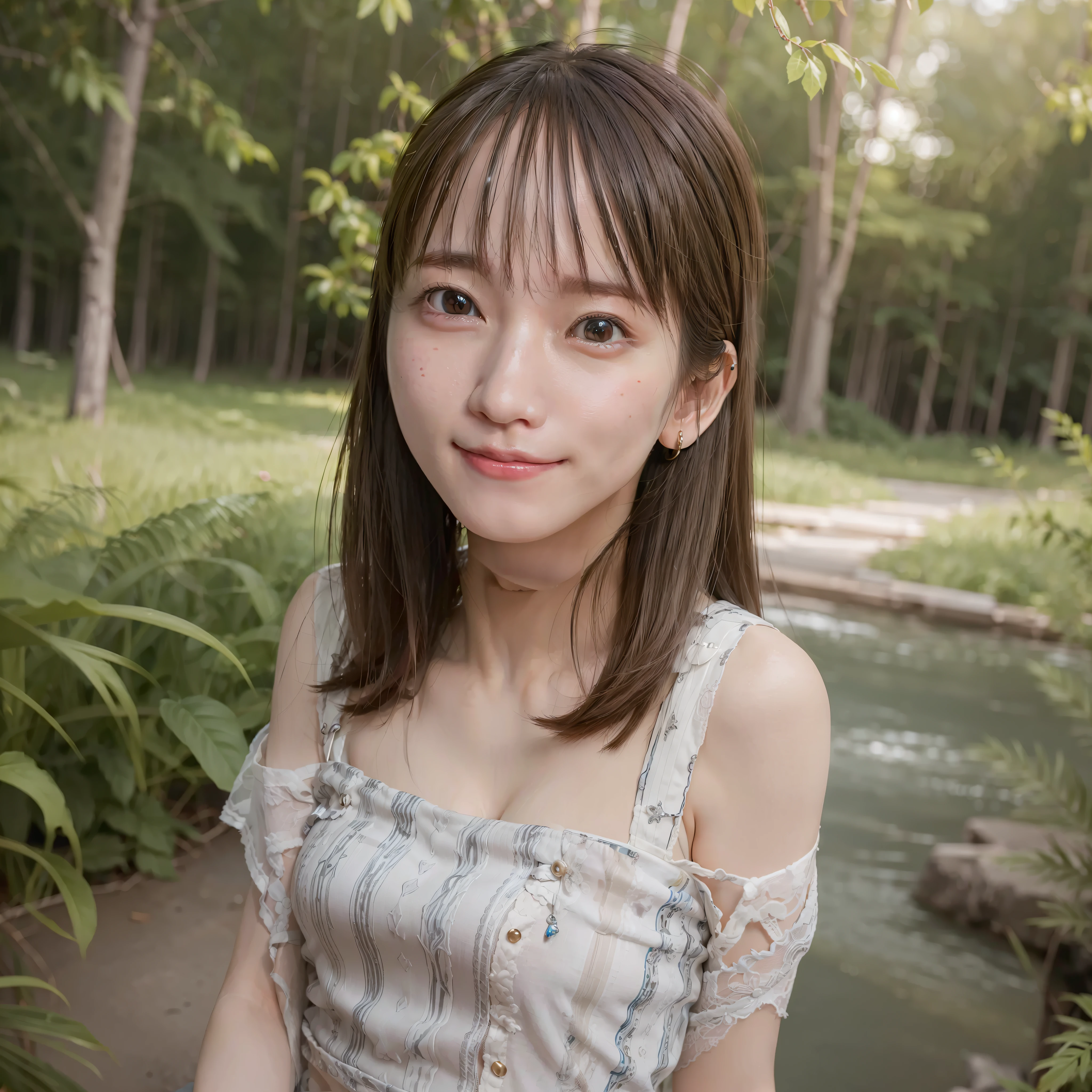 best quality, masterpiece, ultra high res, photorealistic, 1girl, offshoulder, smile