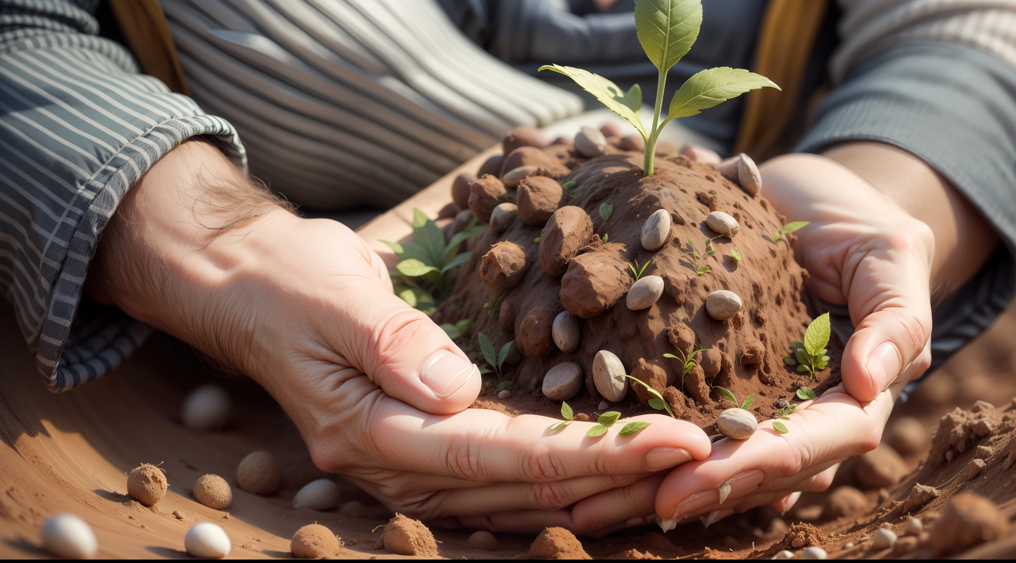 Close up on hands of man planting seed in the ground