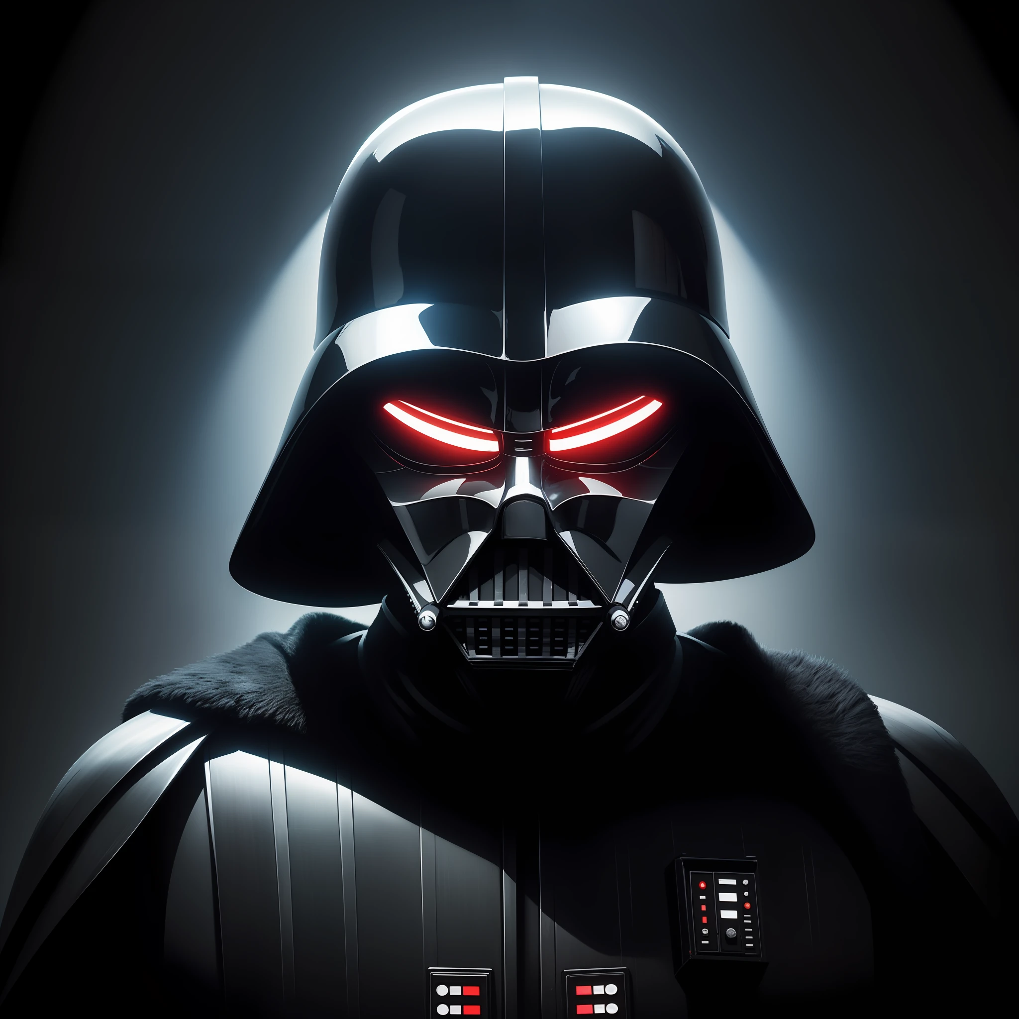 ((obra-prima)), ((melhor qualidade)), An oil painting depicting Darth Vader, the iconic Star Wars villain, em uma pose imponente e sombria. The color palette is dominated by dark tones, com destaque para os negros profundos e os vermelhos intensos do sabre de luz. The texture of the brushstrokes enhances the details of Vader's armor and helmet, creating a sense of power and mystery. Every detail of the painting is masterfully crafted, from the striking lines of the helmet to the folds of the cover, conveying the character's imposing presence and intimidating aura. This oil painting is a true work-of-the-art that captures the dark and iconic essence of Darth Vader., transporting the viewer to the Star Wars universe and arousing emotions of fascination and admiration.