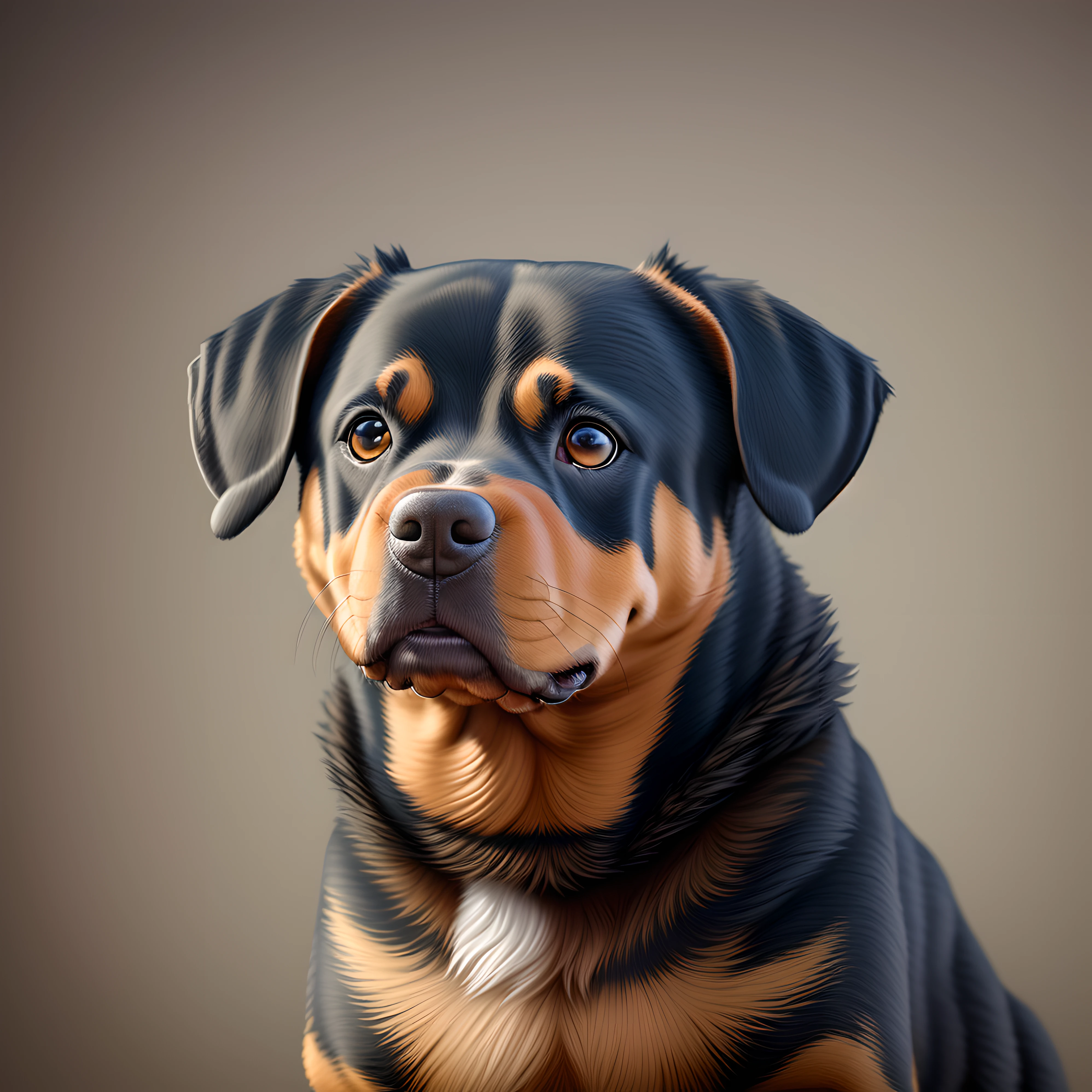 sticker, cartoon cute Rottweiler, white background, Vermeer style, 12K, high quality, HD, octane render, cinematic lighting