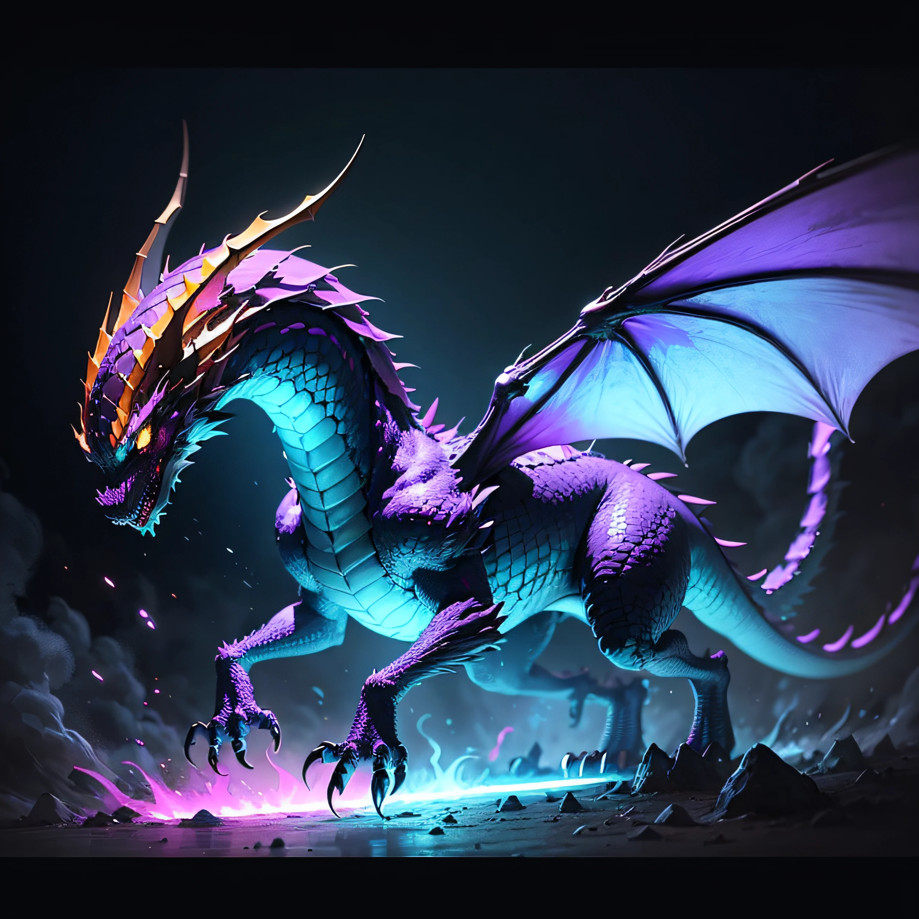 a dragon with a dark background with purple colors, something psychedelic and with lighting, do it in a sequence that becomes a gif --auto