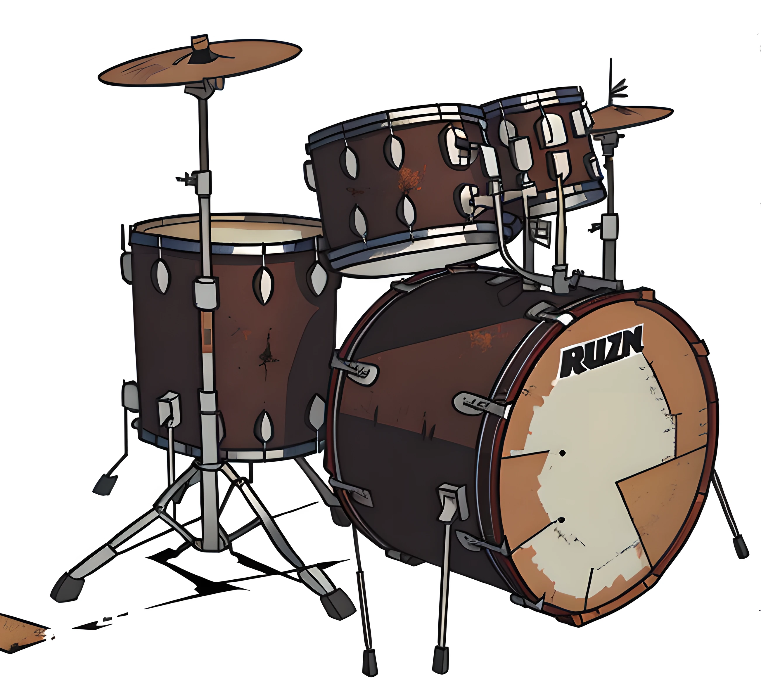 destroyed drum, broken drum, very worn drum, rusty drum,