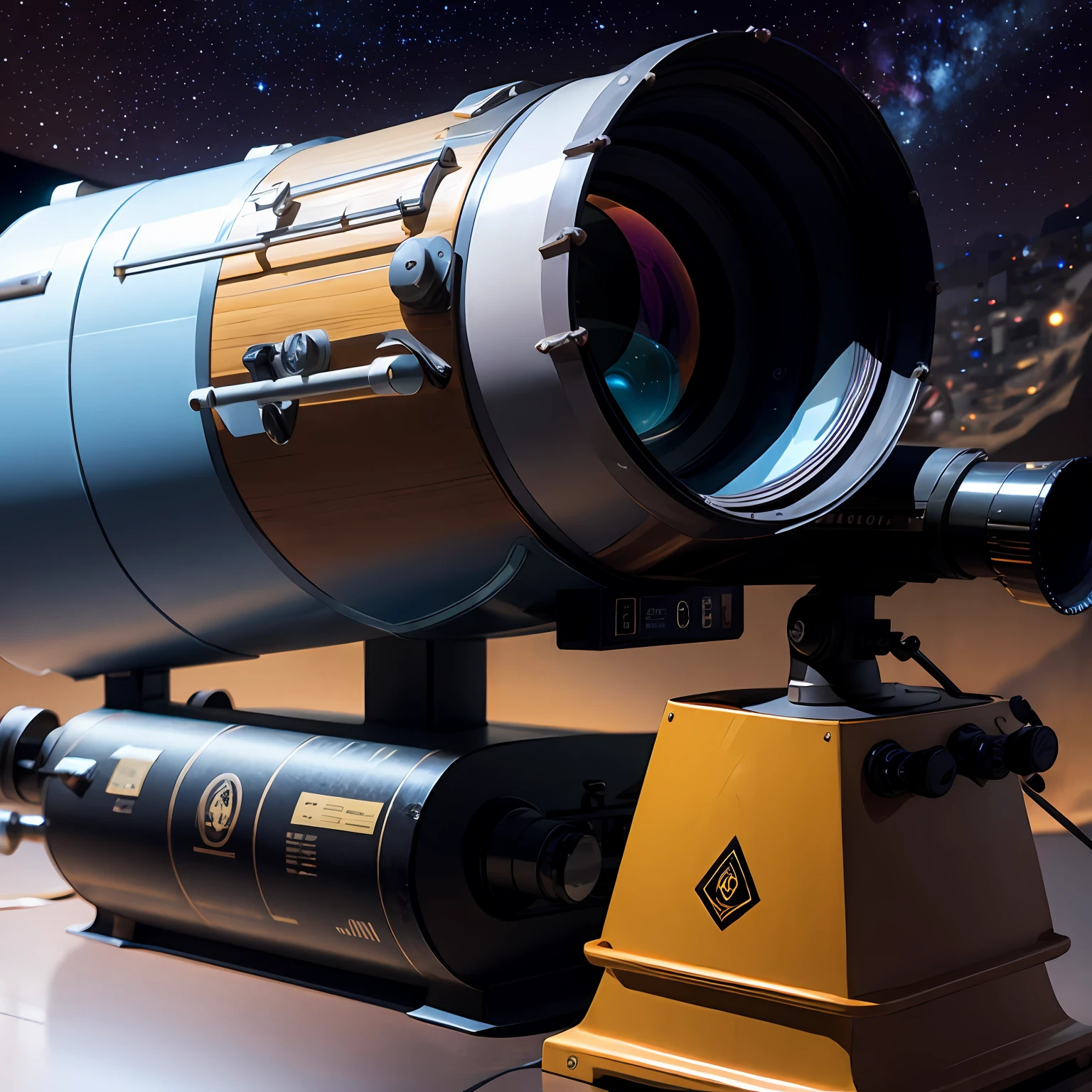 A telescope looking into space, alta qualidade, 8k, alta resolução, alto detalhamento, realista, kinematic shading, vivid colors --auto