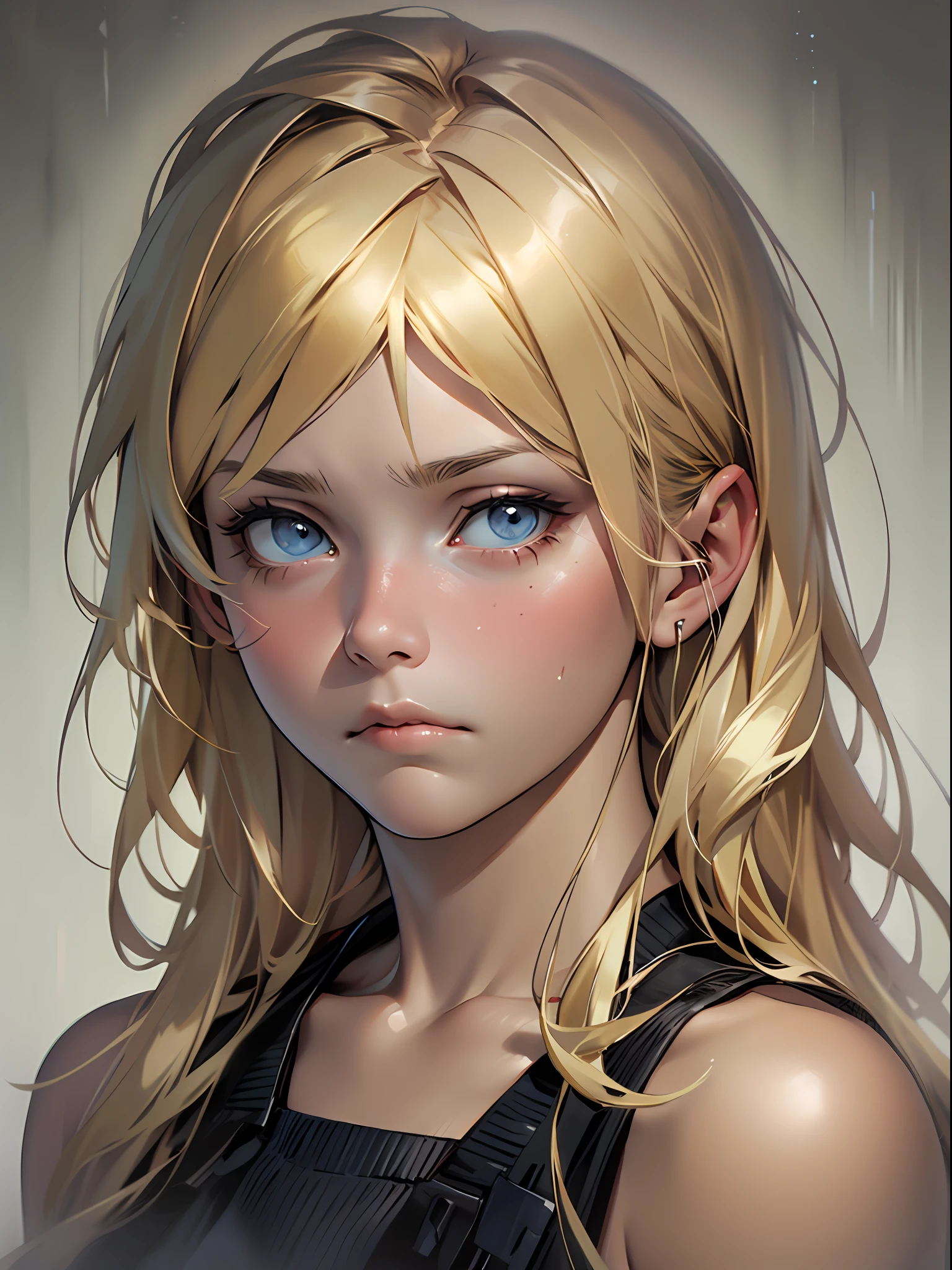 Portrait of a blonde girl with sad expression