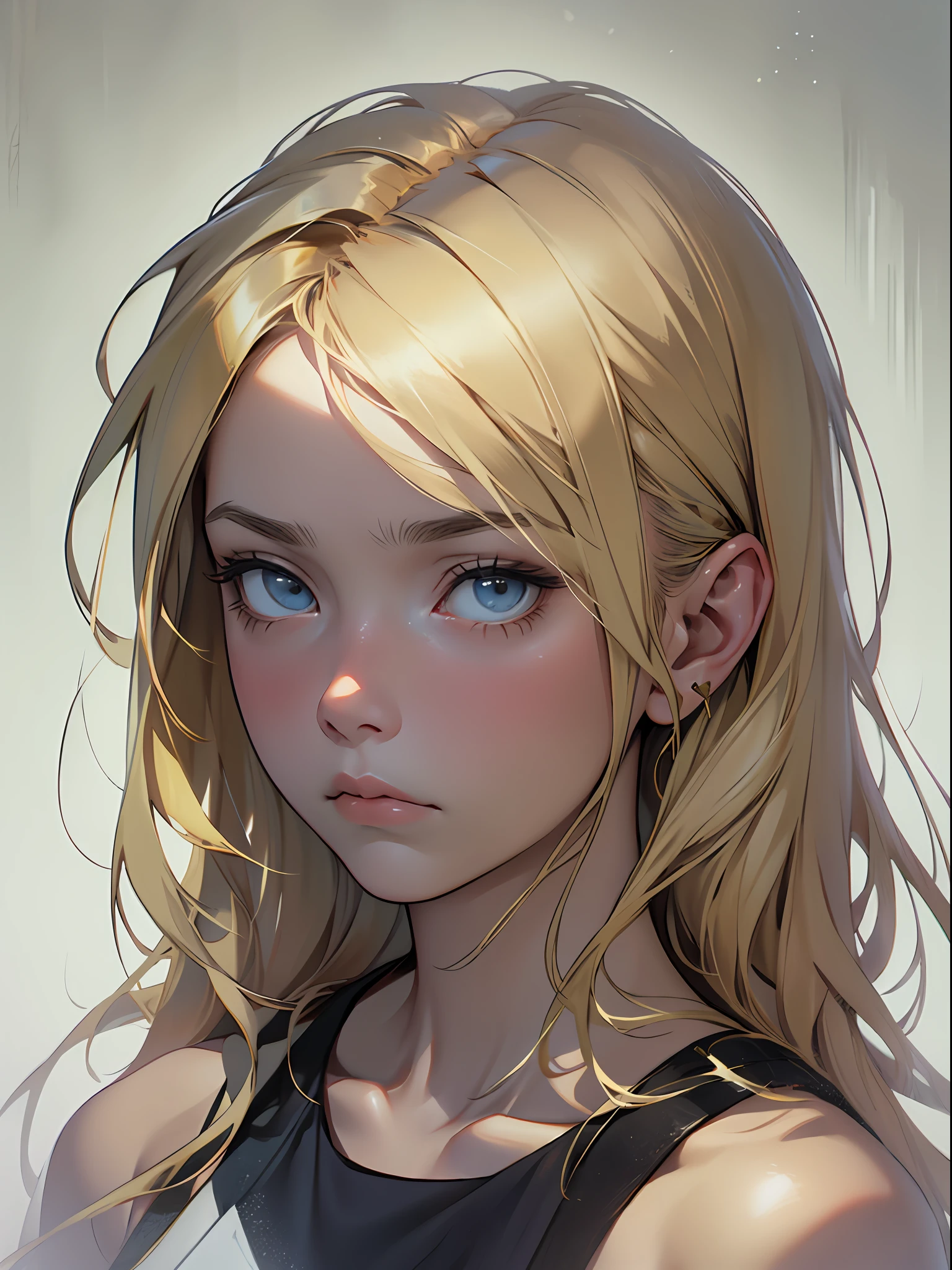 Portrait of a blonde girl with sad expression