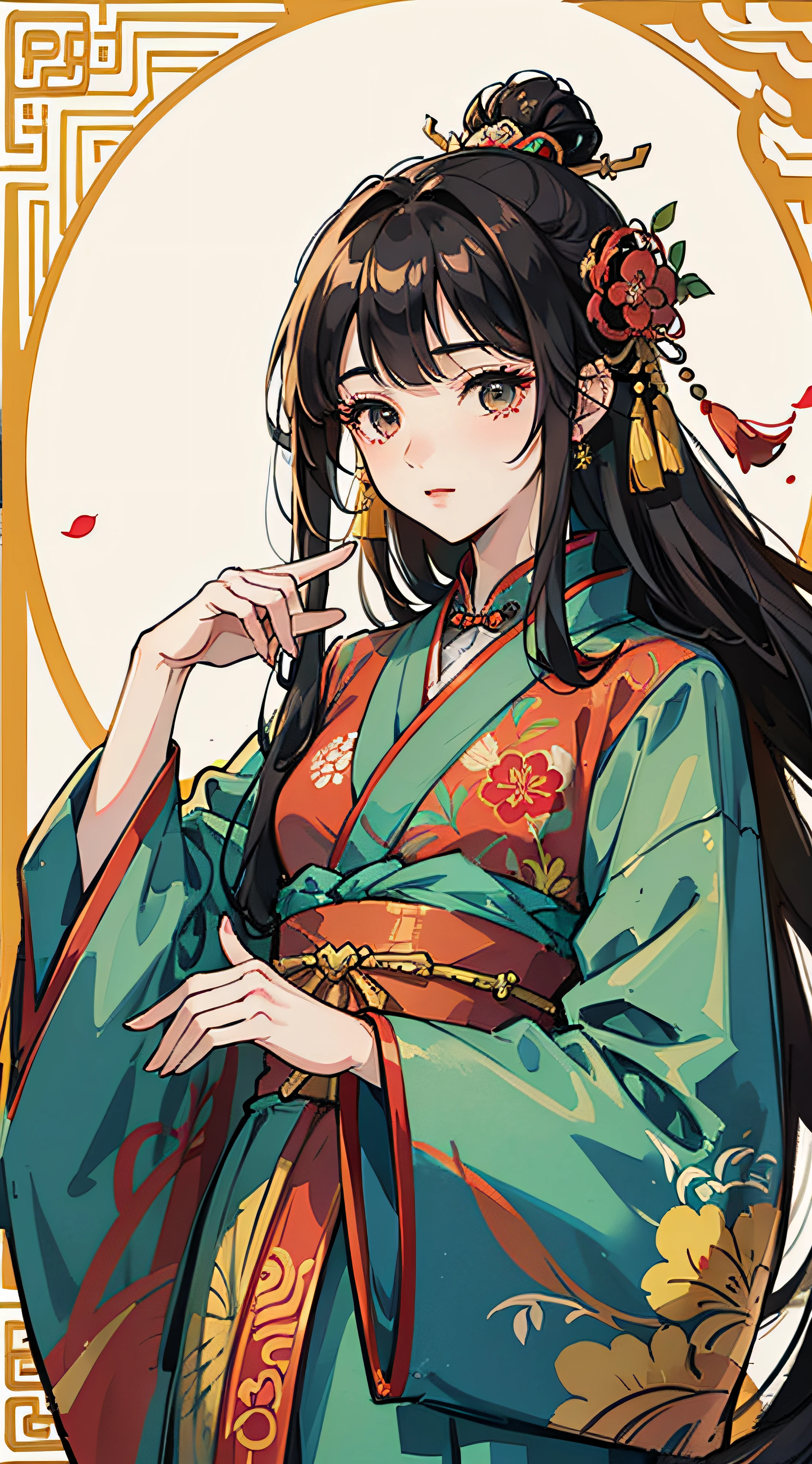a close up of a woman with long hair wearing a kimono, Royal Palace , A girl in Hanfu, a beautiful fantasy empress, Beautiful digital artwork, ancient chinese princess, Chinese girl, Beautiful character painting, Guviz-style artwork, Portrait shooting, Chinese style, Beautiful oriental woman, Chinese fantasy, China Princess, Chinese woman, ancient chinese beauties --auto