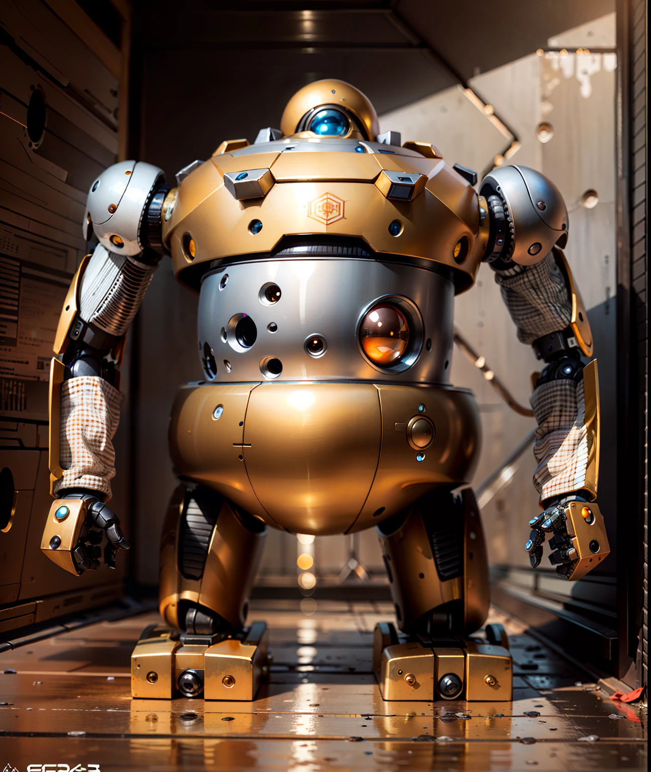 metallic robot, photorealistic, unreal, friendly, EOS 5D