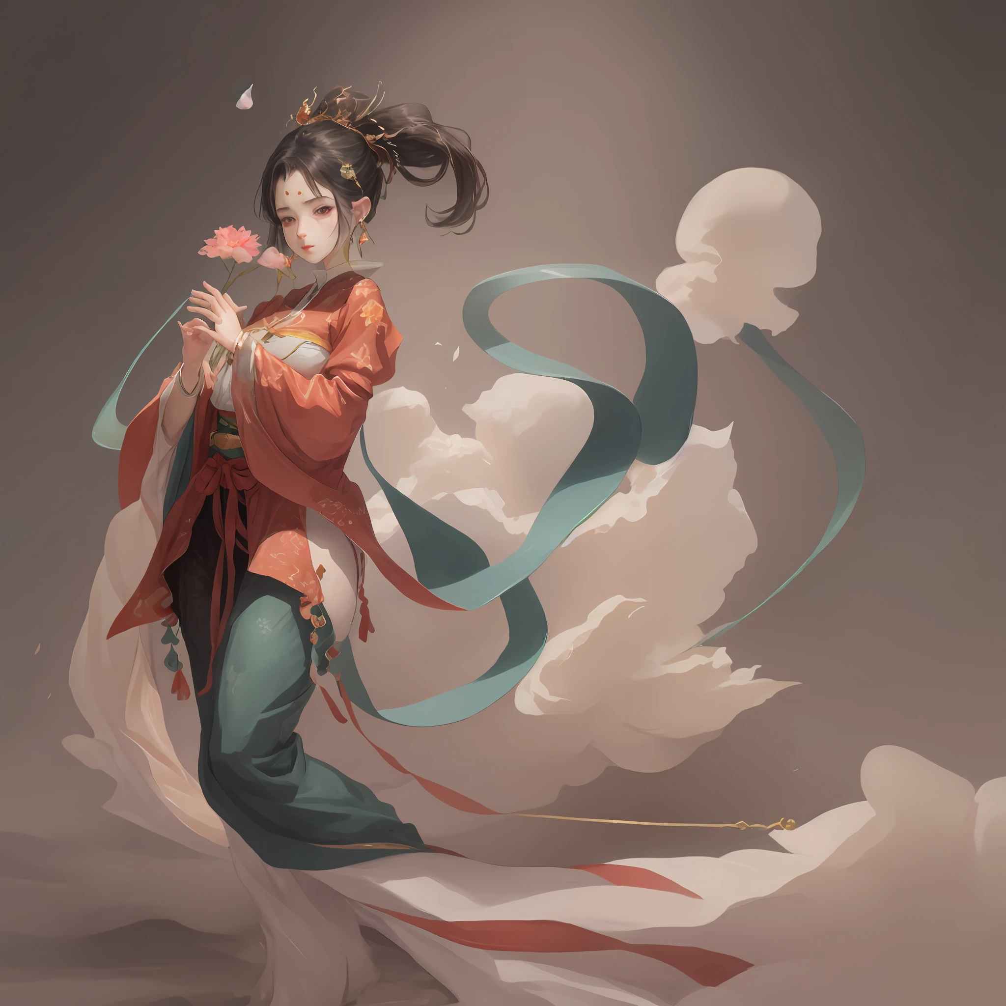 Melhor qualidade, Obra-prima, obra de arte, Ultra Definition, realista, Unparalleled art, detalhado, pele perfeita, mulher chinesa, 13 anos, vestido tradicional da dinastia Qin, vestido tradicional da dinastia Tang, muitos detalhes, vestido muito colorido, vestido vermelho tradicional, cebelo preso, dois coques, two buns on the head, Chinese children's hairstyle. --auto