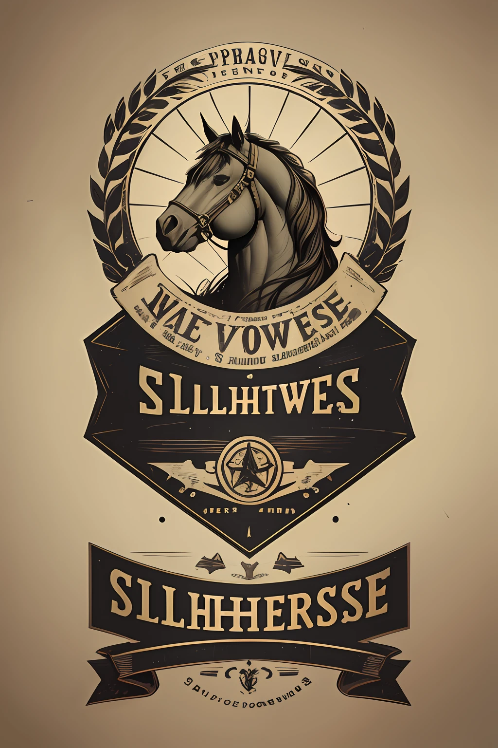 Logotipo de cavalo vetorial, silhuetas, vetorial, Wild West Stile, Faroeste, moldura redonda, cinematographic, geometrical forms