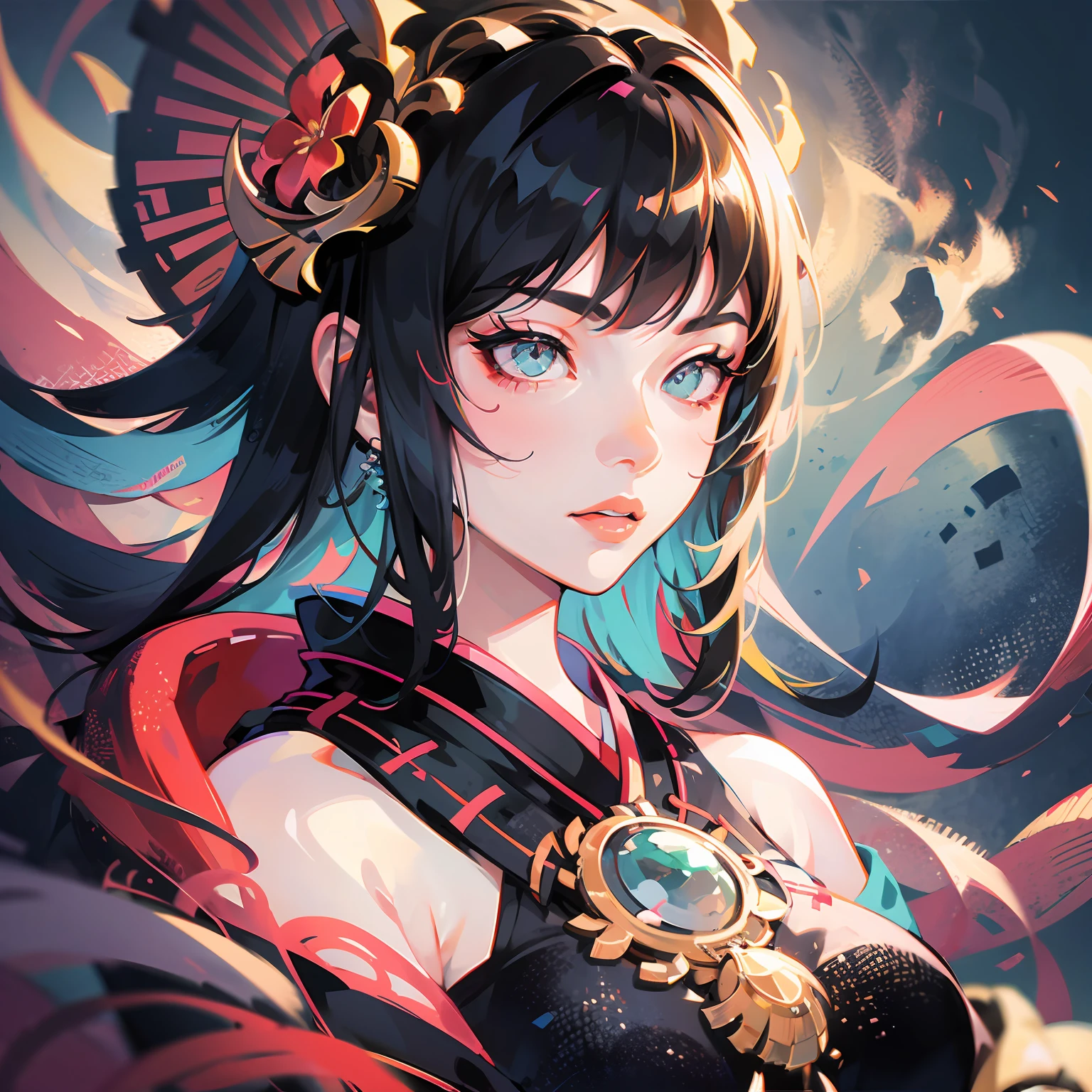 onmyoji,Japanese woman, hyper-detailing, warm tones, intricate details, volumetric, art by Iliya Kuvshinov, a glaring eyes