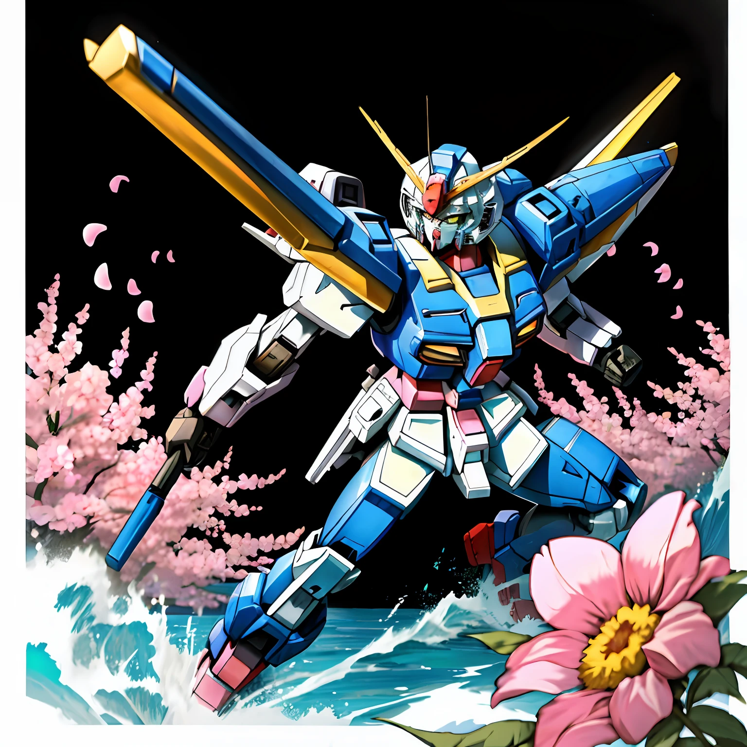 Very type of Gundam,In a sea of colorful flowers