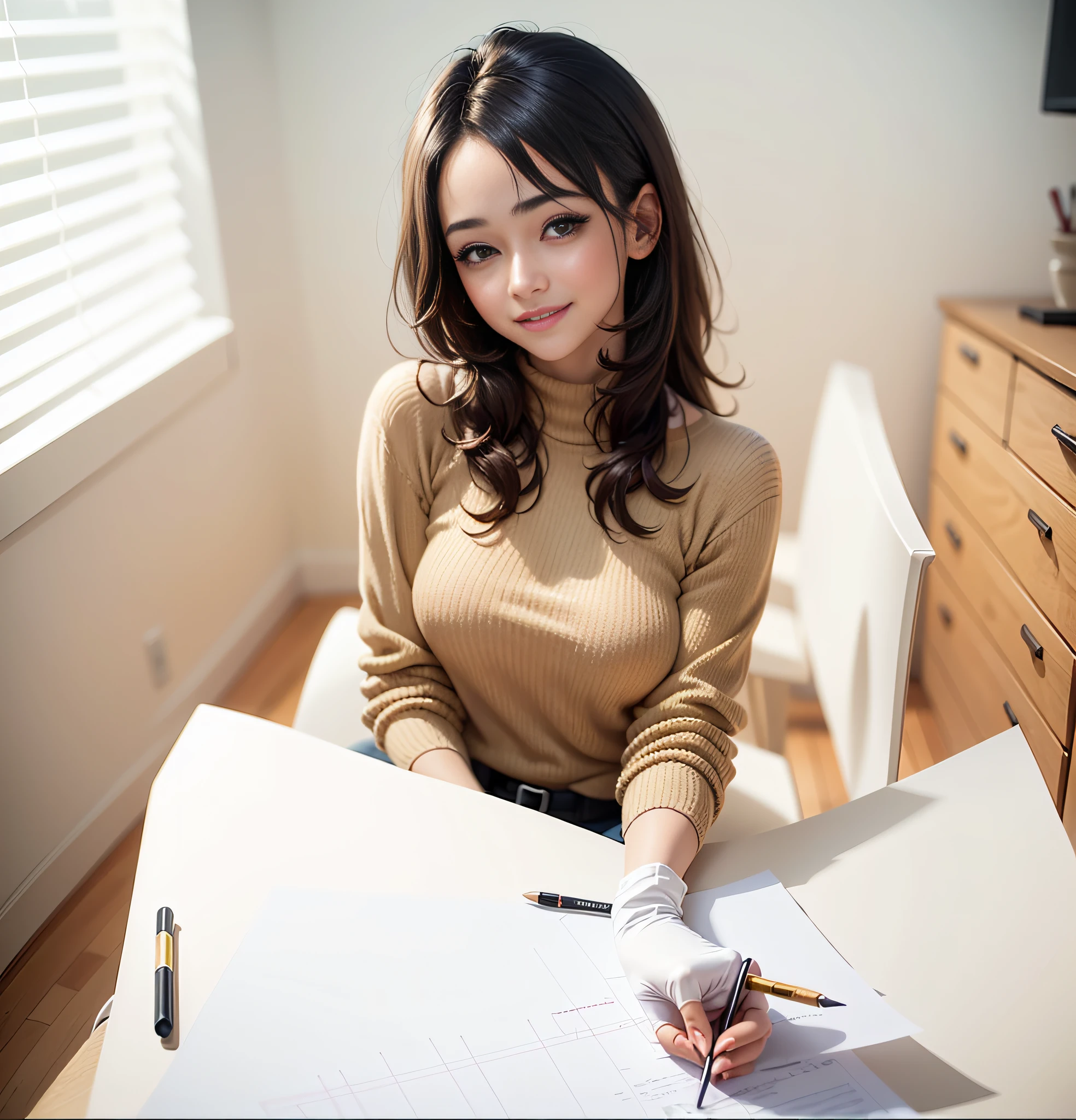Full Body Gray Hair ((Dragoon:1.2)) Bluntbang Masterpiece Top Quality Official Art Highly Detailed CG Unity 8k Wallpaper 1 Girl Ultra HD (Photorealistic:1.4) Golden Hour writing, sweater dress, (upper body), (cute monkey: 1), (platinum short hair: 0.8), ((puffy eyes)), looking at camera, front facing, smiling, laughing, medium breasts, shirt lift, , gloves, short hair,
