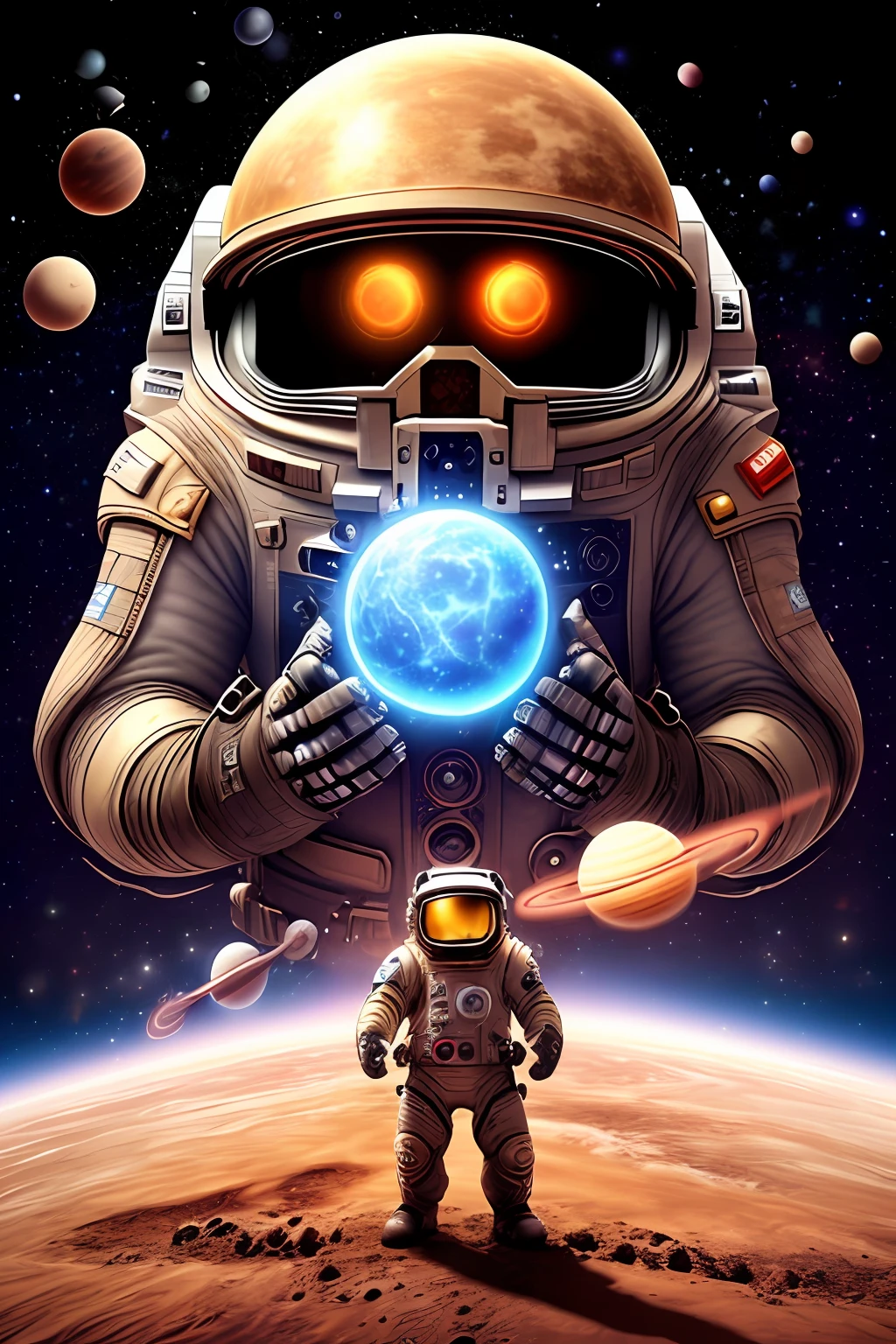 A tiger in outer space with planets, black holes, galaxies in the background, bem colorido com bastante efeito