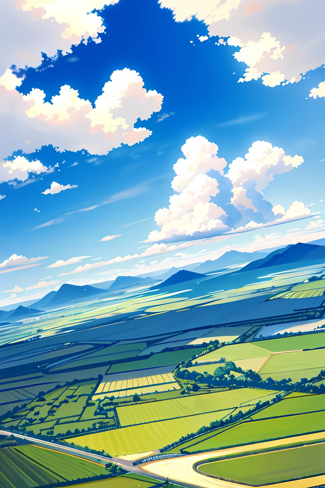 Blue sky and white clouds, beautiful rice field circle