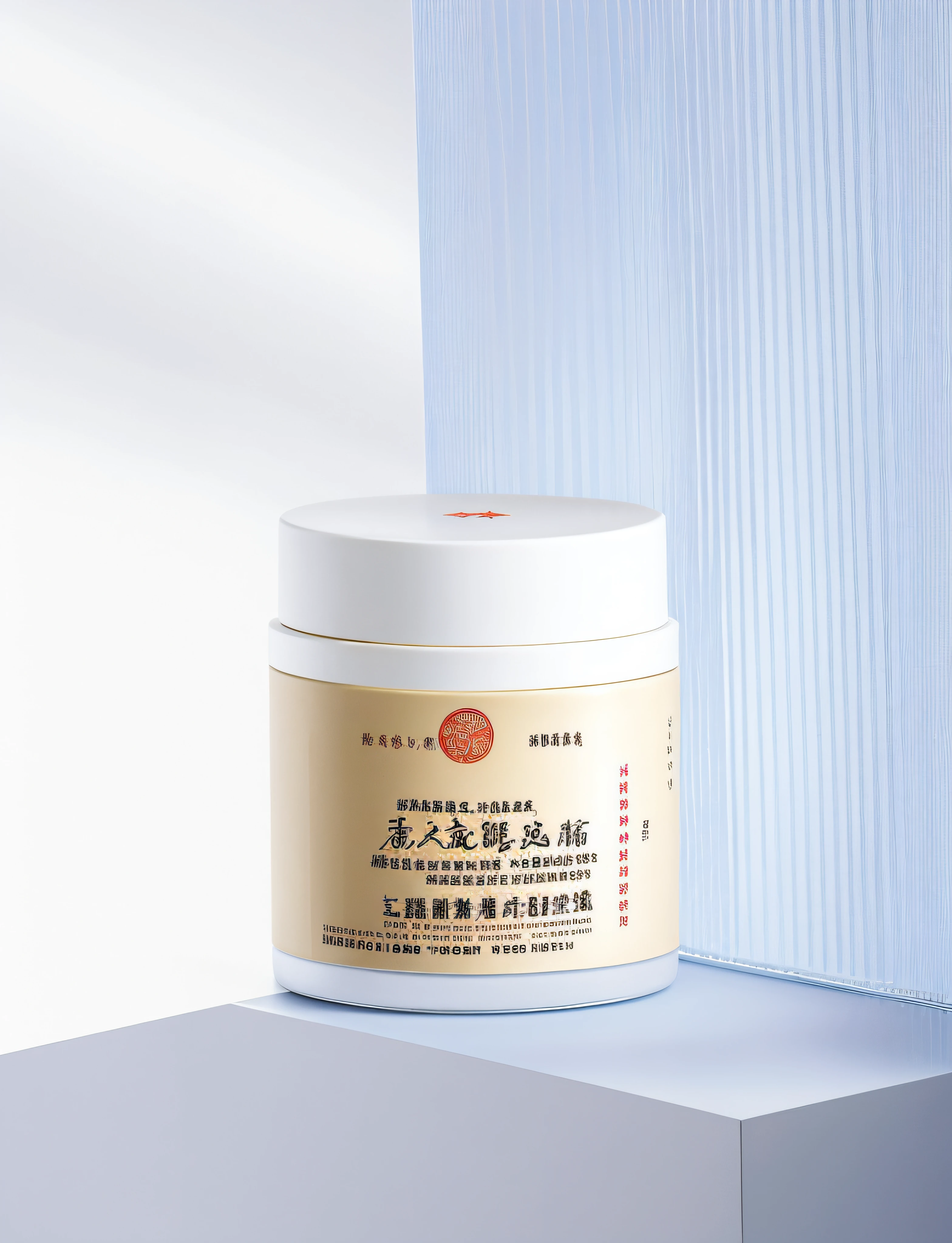 there is a jar of cream sitting on a shelf in front of a window, Wang Chen, Chiba Yuda, jinyiwei, Lu Ji, yintion j - jiang geping, by Yang J, professional product shot, Inspired by Ma Yuanyu, yutja, su fu