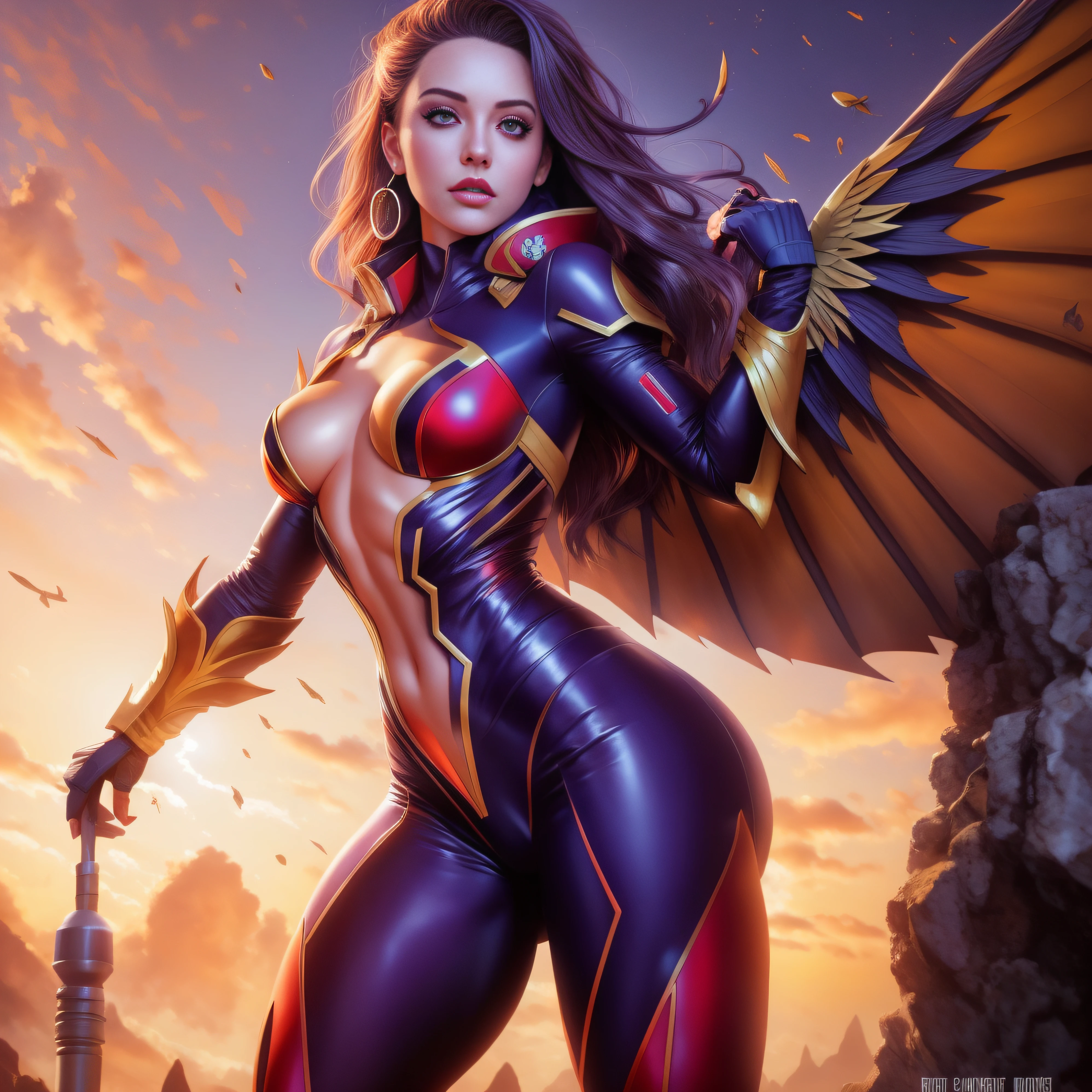 Mujer Araffe con un traje ????? y rojo con alas, Artgerm Julie Bell Beeple, Artgerm extremadamente detallado, Modelo IG | Artgerm, Alena Aenami y Artgerm, inspirado por Marek Okon, Por Ruan Jia y Stanley Artgerm, Aly Fell y Artgerm