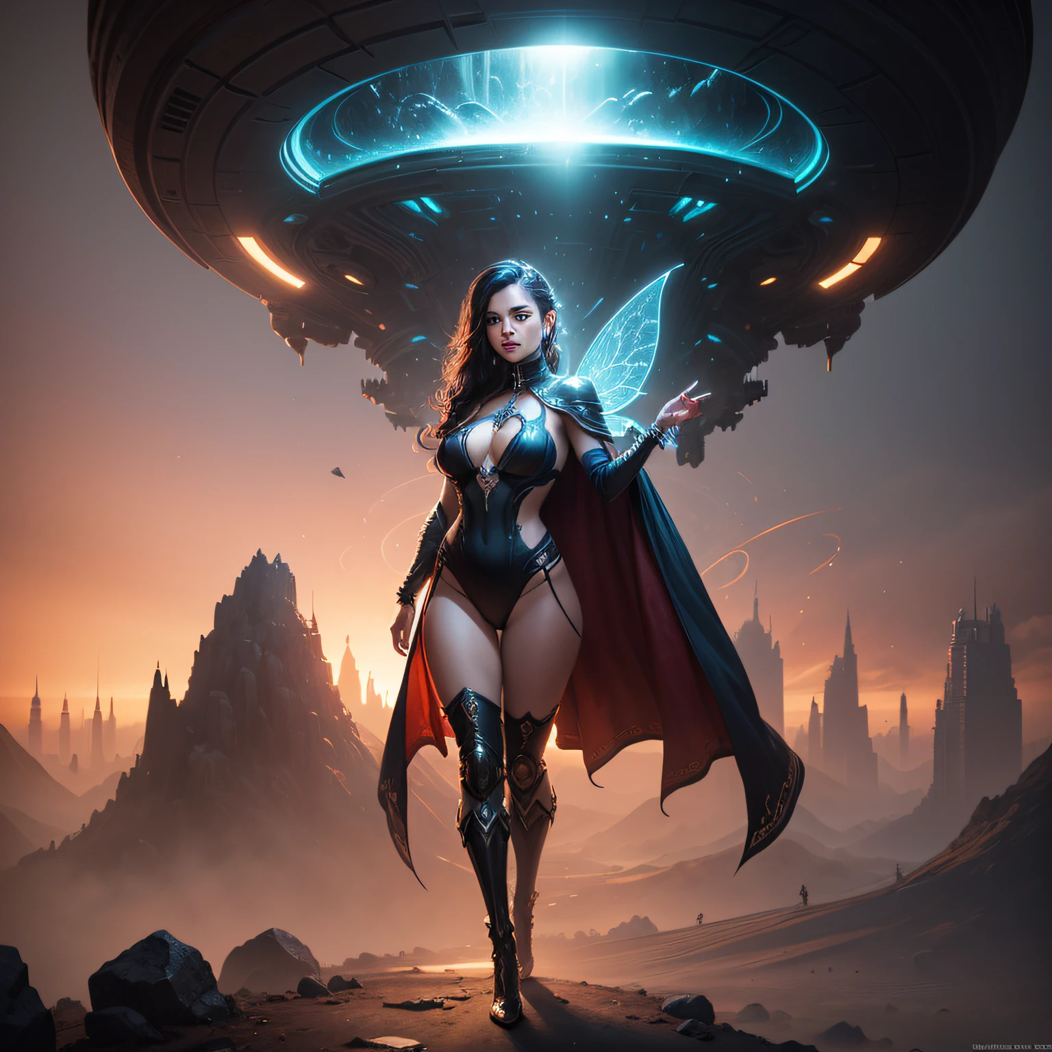 (( Full body, close-up,Beautiful Fairy in underwear outfit,)). nina north style)). in a fantasy landscape, Jean-Baptiste Monge style, , lights, surrelism, an alien city of mushroom, (( nice poses)) , wlop, artgerm and james jean, by pascal blanche rutkowski, alien landscape, stars in the sky, planet in the sky, alien mountains, repin artstation, art by Aquirax Uno air sylph, 8k, epic, sharp focus, hyperrealism painting, concept art of detailed character design, matte painting, 8 k resolution blade runner, emitting diodes, digital art, beautiful in spring, bright, cinematic, system unit, smoke, artillery, sparks, racks, motherboard, big perfect eyes, Glittering , filigree, rim lighting, surreal, fantasy,
there is a woman smiling in a beautiful amazing costume, standing in a dark room, fantasy gorgeous lighting, wlop and ross tran, cgsociety contest winner, fantasy art behance, cgsociety contest winner!!, stunning cgsociety, cgsociety contest winner!!!, wlop. scifi, stuning fantasy 3 d render, artgerm julie bell beeple --auto