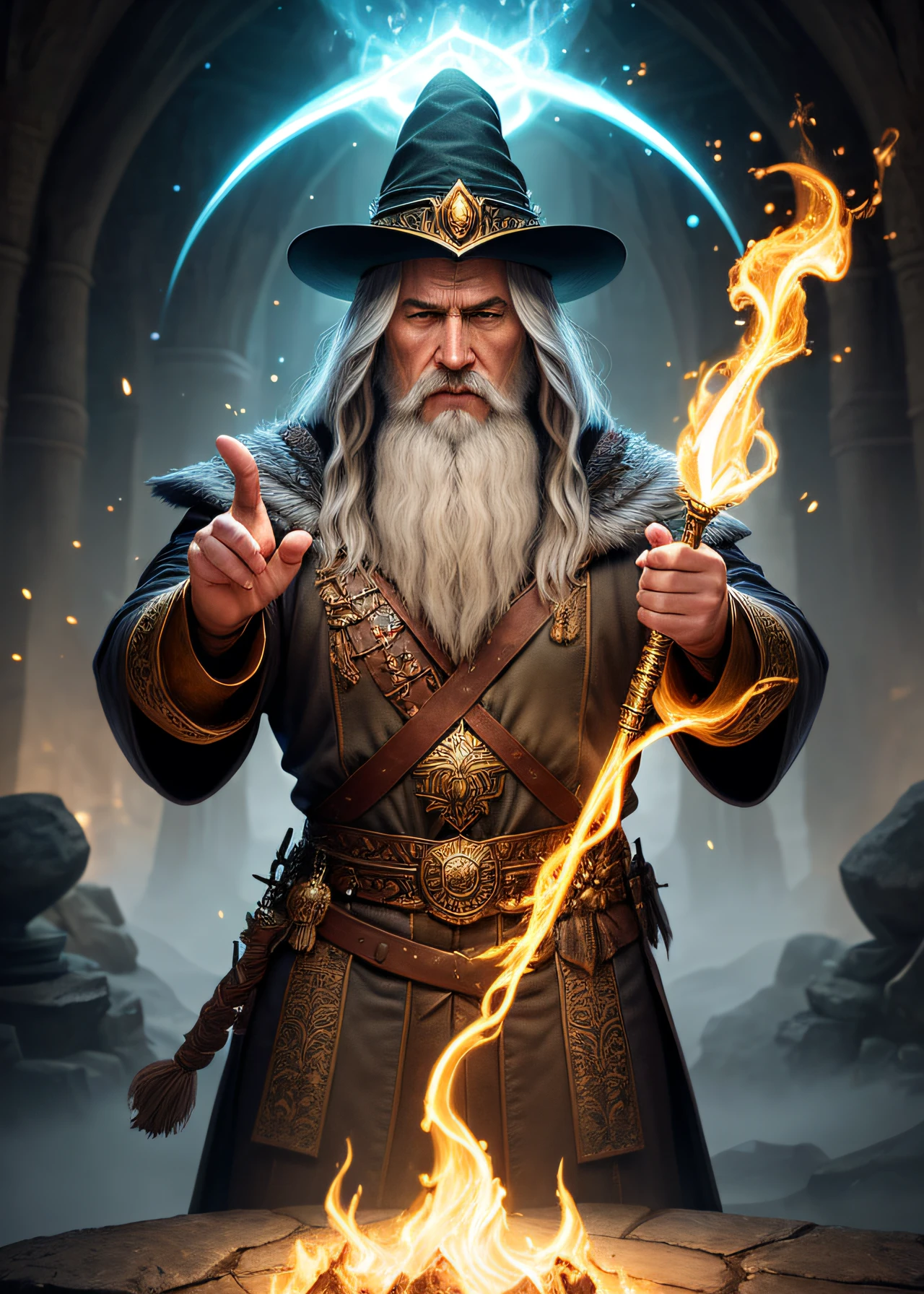 Create a photorealistic image of a warlord wizard casting a spell. Utilize state-of-the-art techniques, including HDR, CGI, VFX, and insane levels of detail to create an ultra-sharp and ultra-realistic image. Use Unreal 5 and Octane Render to bring the scene to life, with a focus on creating an intricate masterpiece that showcases the wizard's power and magical prowess.